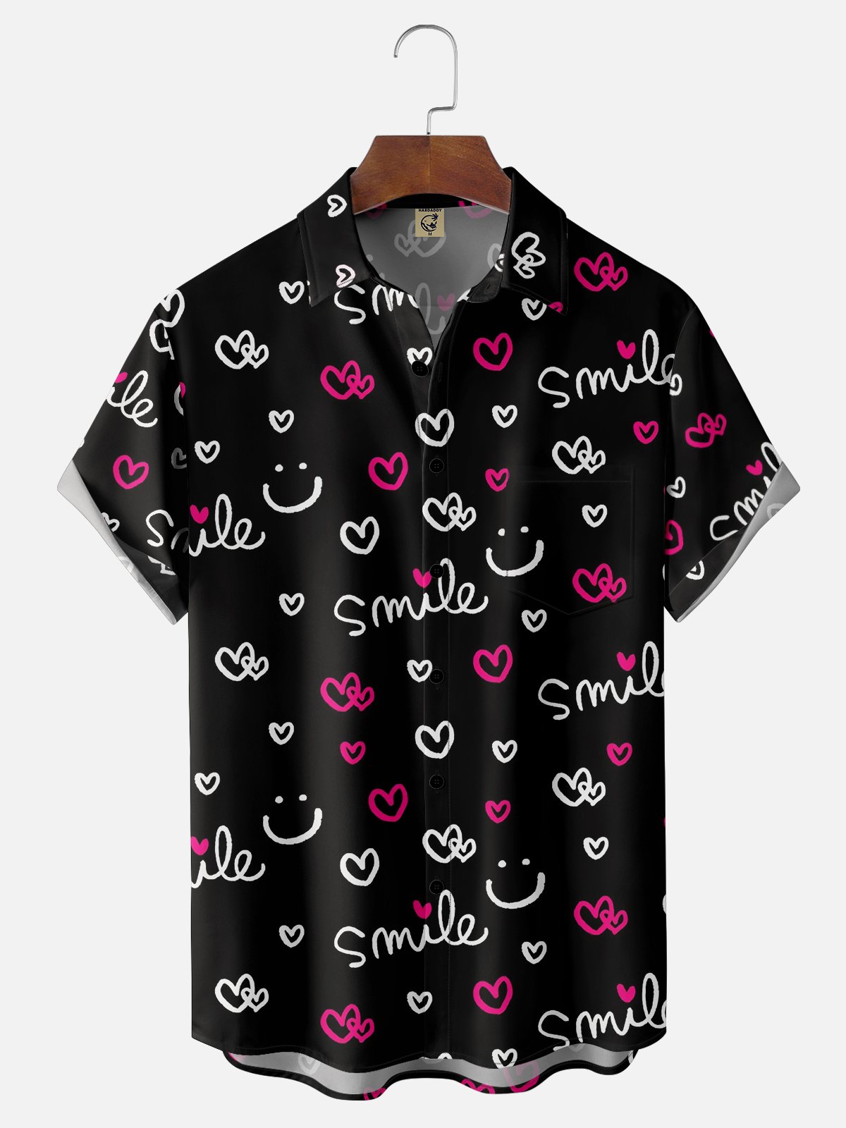 Moisture-wicking Valentine's Day Love Letters Chest Pocket Casual Shirt