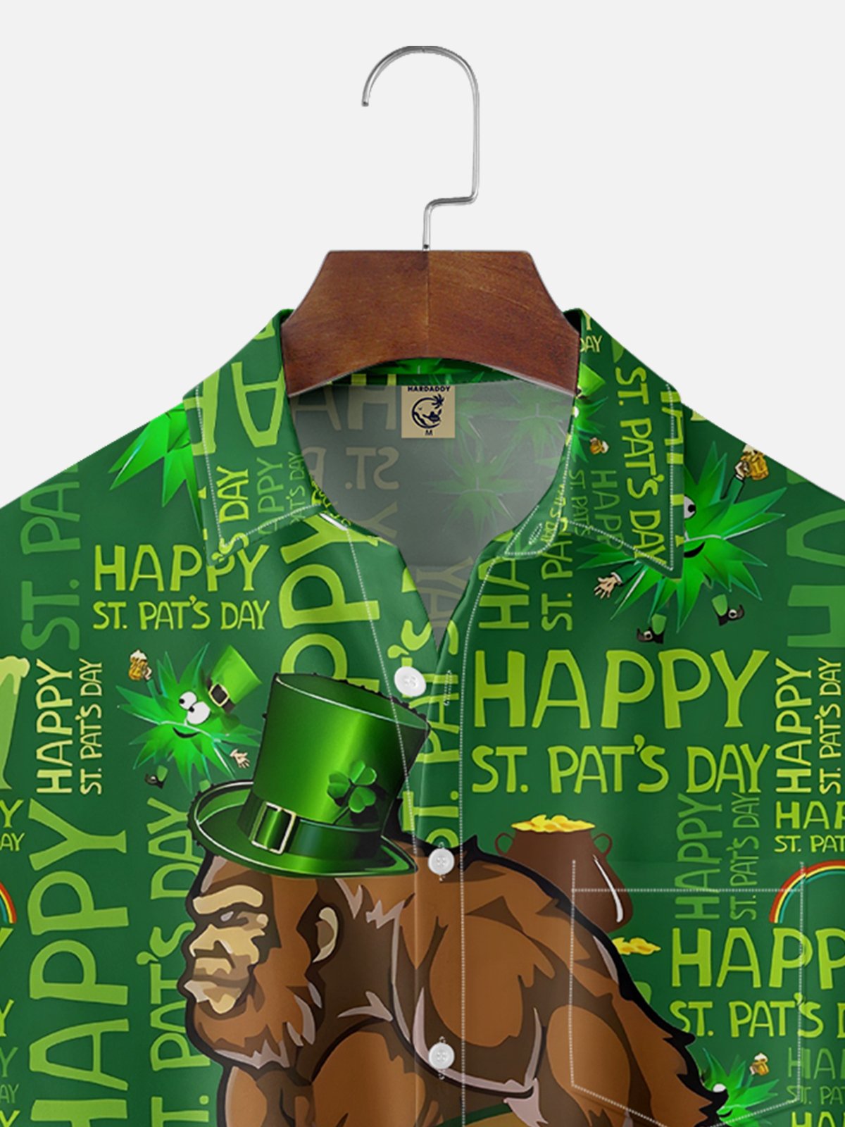 Moisture-wicking St. Patrick's Day Bigfoot Beer Chest Pocket Hawaiian Shirt