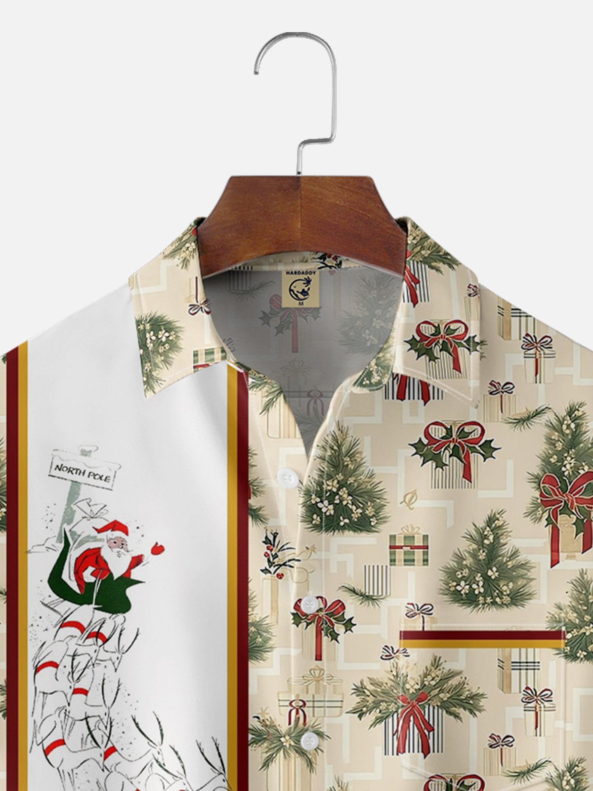 Moisture-wicking Christmas Santa Claus Classic Painting Chest Pocket Bowling Shirt