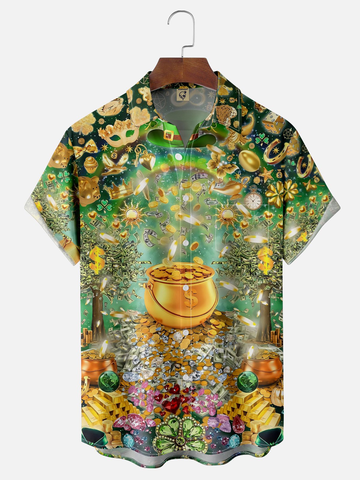 Moisture-wicking Lucky St. Patrick's Day Gold Coin Chest Pocket Hawaiian Shirt