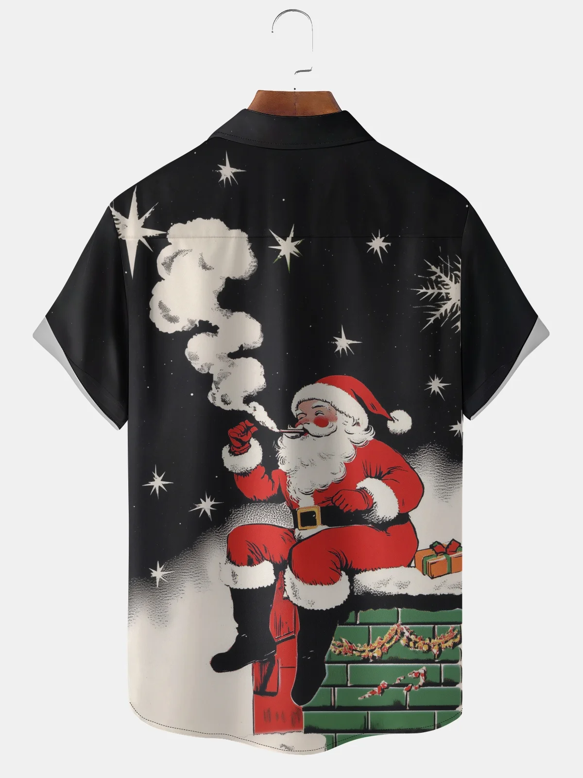 Moisture Wicking Christmas Santa Claus Chest Pocket Casual Shirt