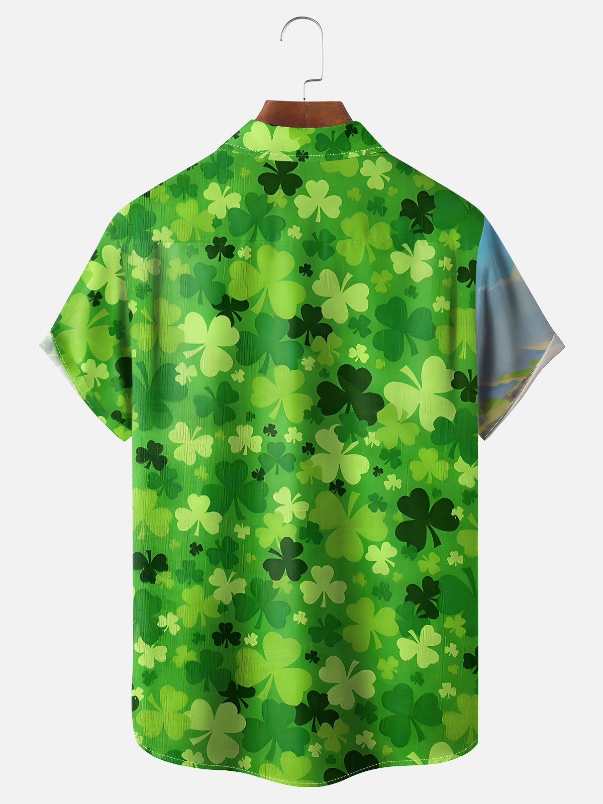 Moisture-wicking St. Patrick's Day Lucky Clover Stitching Chest Pocket Bowling Shirt