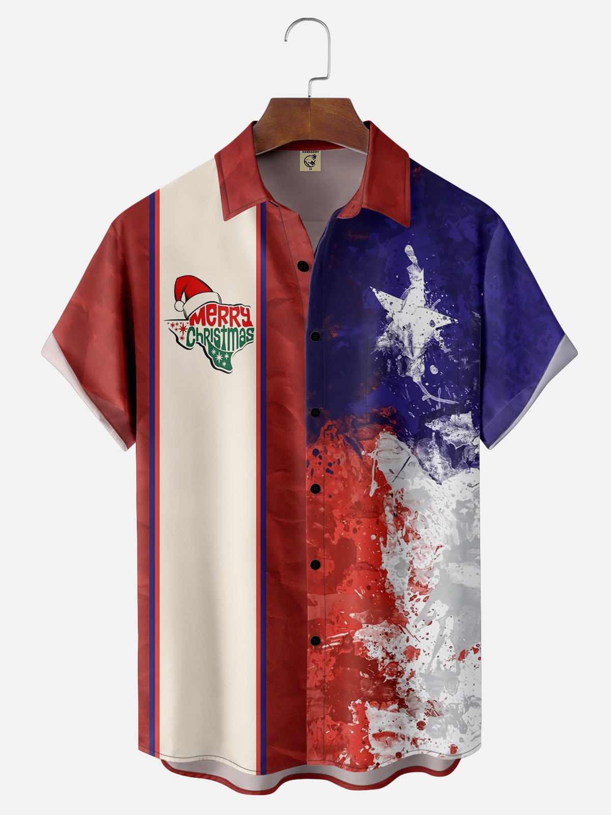 Moisture-wicking Texas Merry Christmas Chest Pocket Bowling Shirt