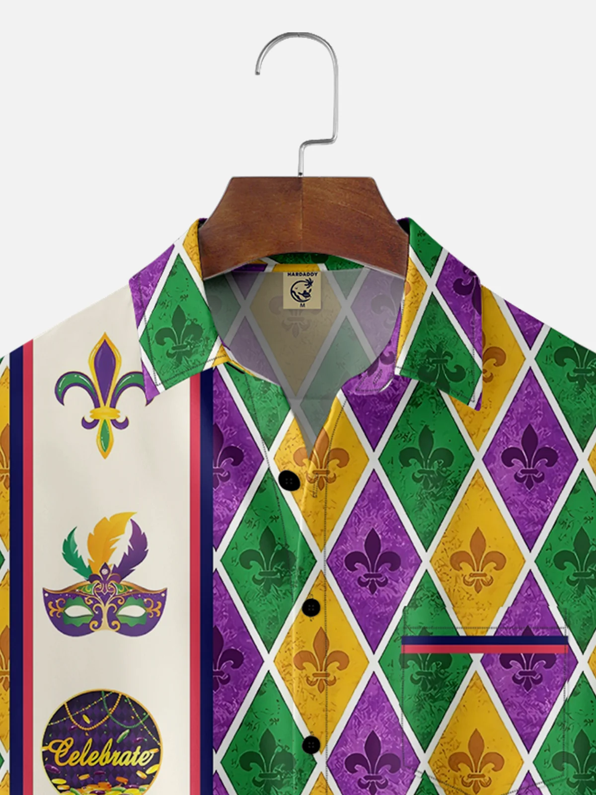 Moisture-wicking Mardi Gras Plaid Art Mask Chest Pocket Bowling Shirt