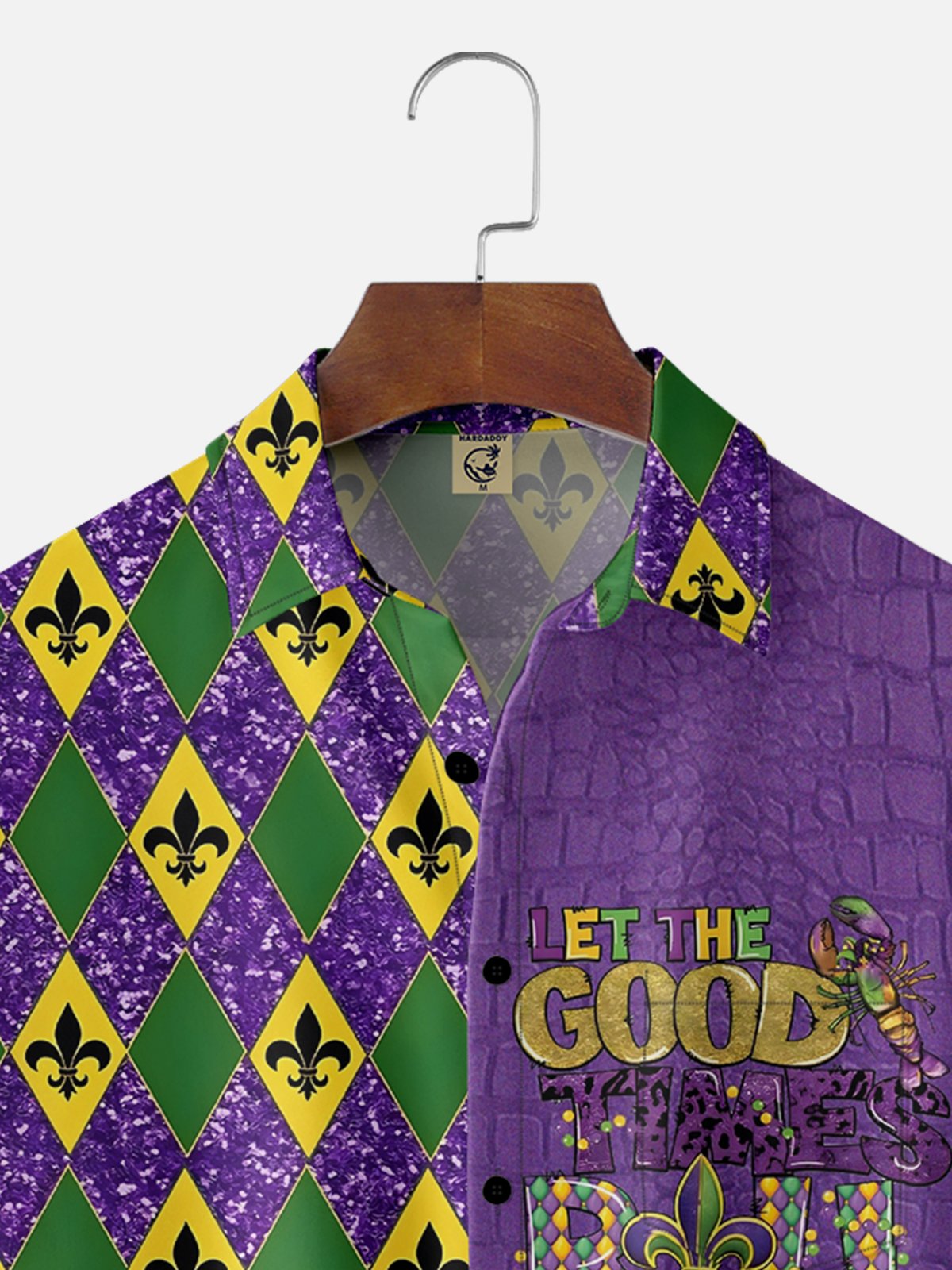 Moisture-wicking Mardi Gras Art Font Purple Chest Pocket Hawaiian Shirt