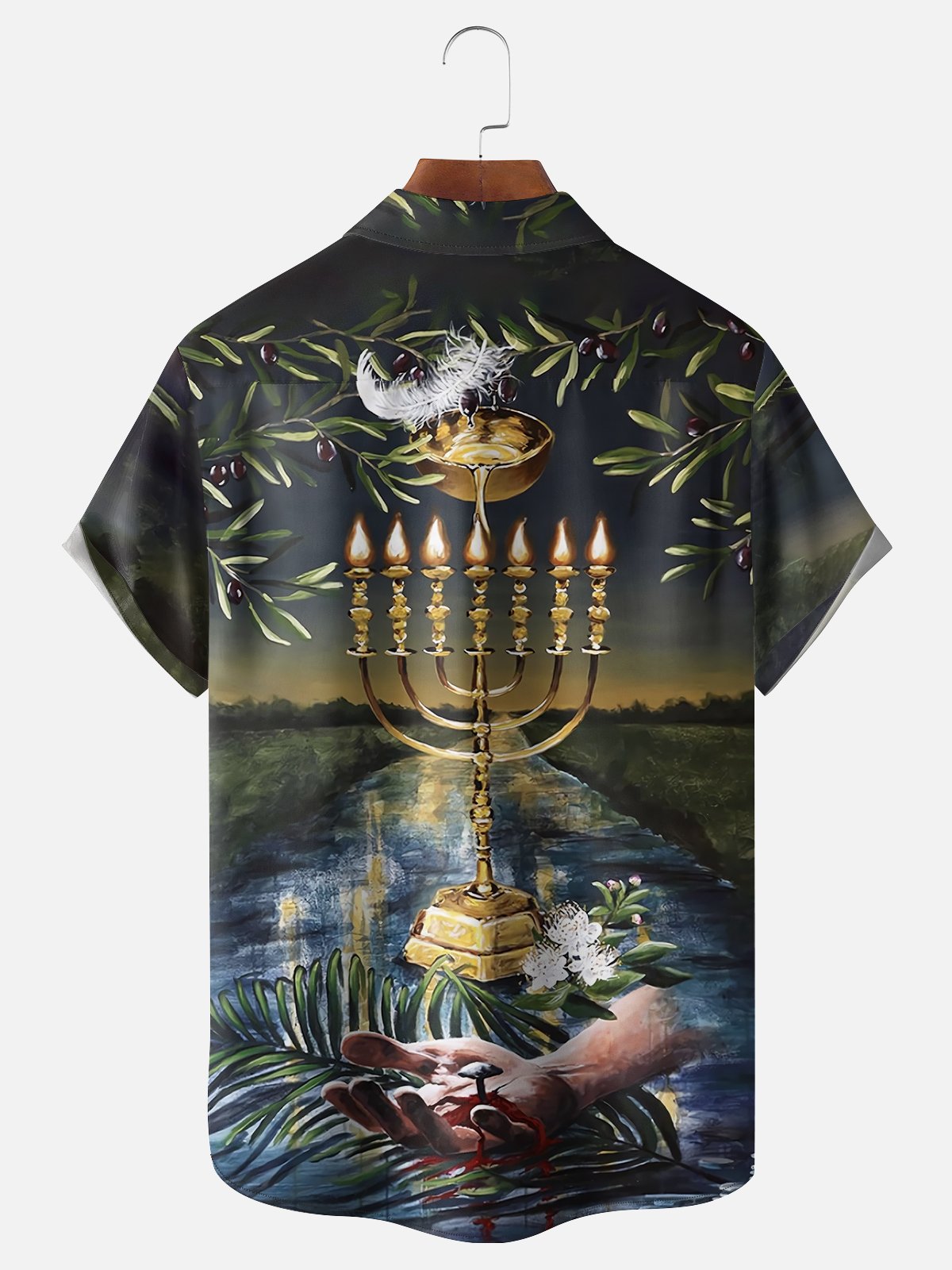 Moisture-wicking Holy Hanukkah Chest Pocket Hawaiian Shirt