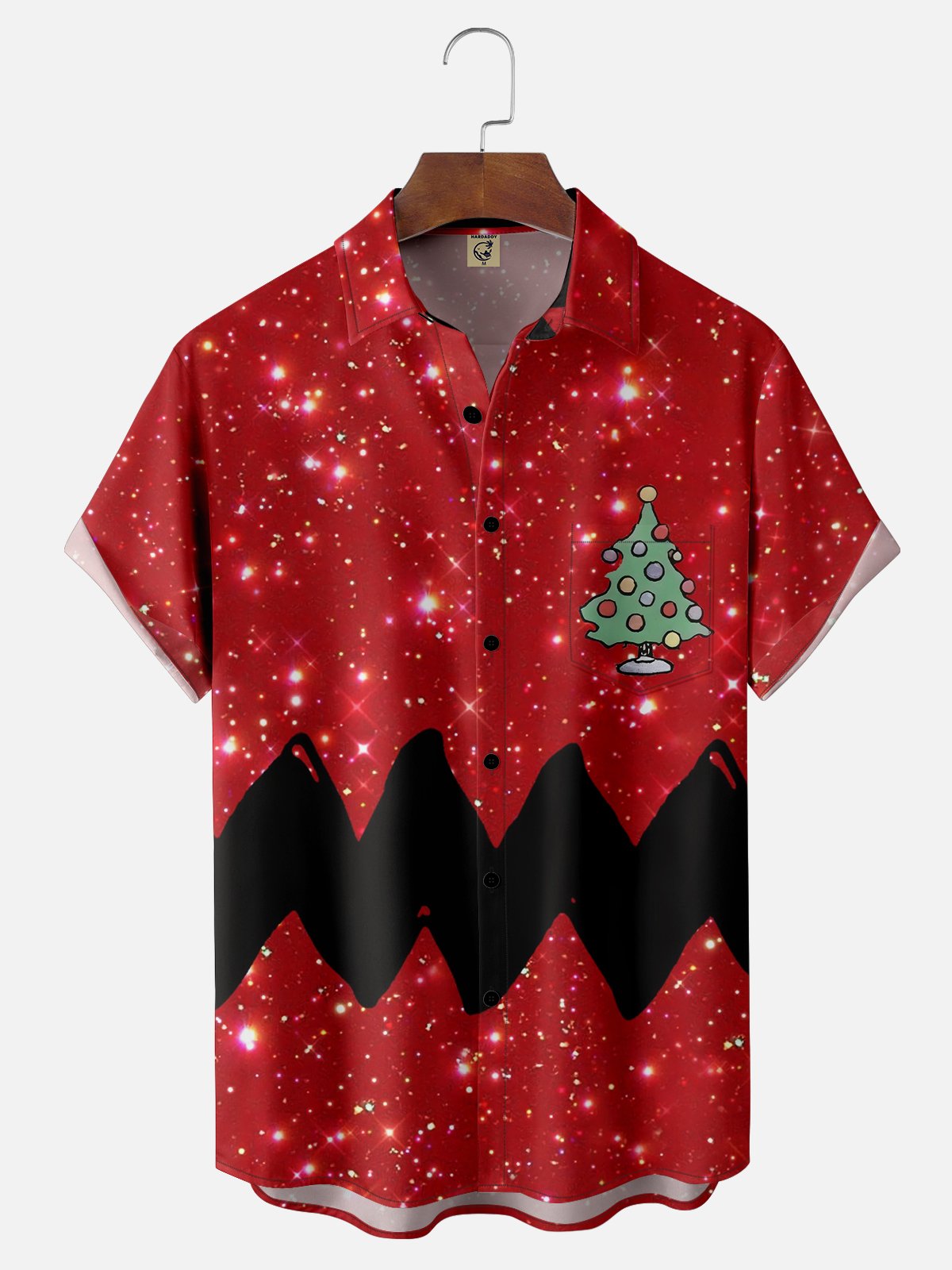 Moisture-wicking Charlie's Christmas Tree Chest Pocket Hawaiian Shirt