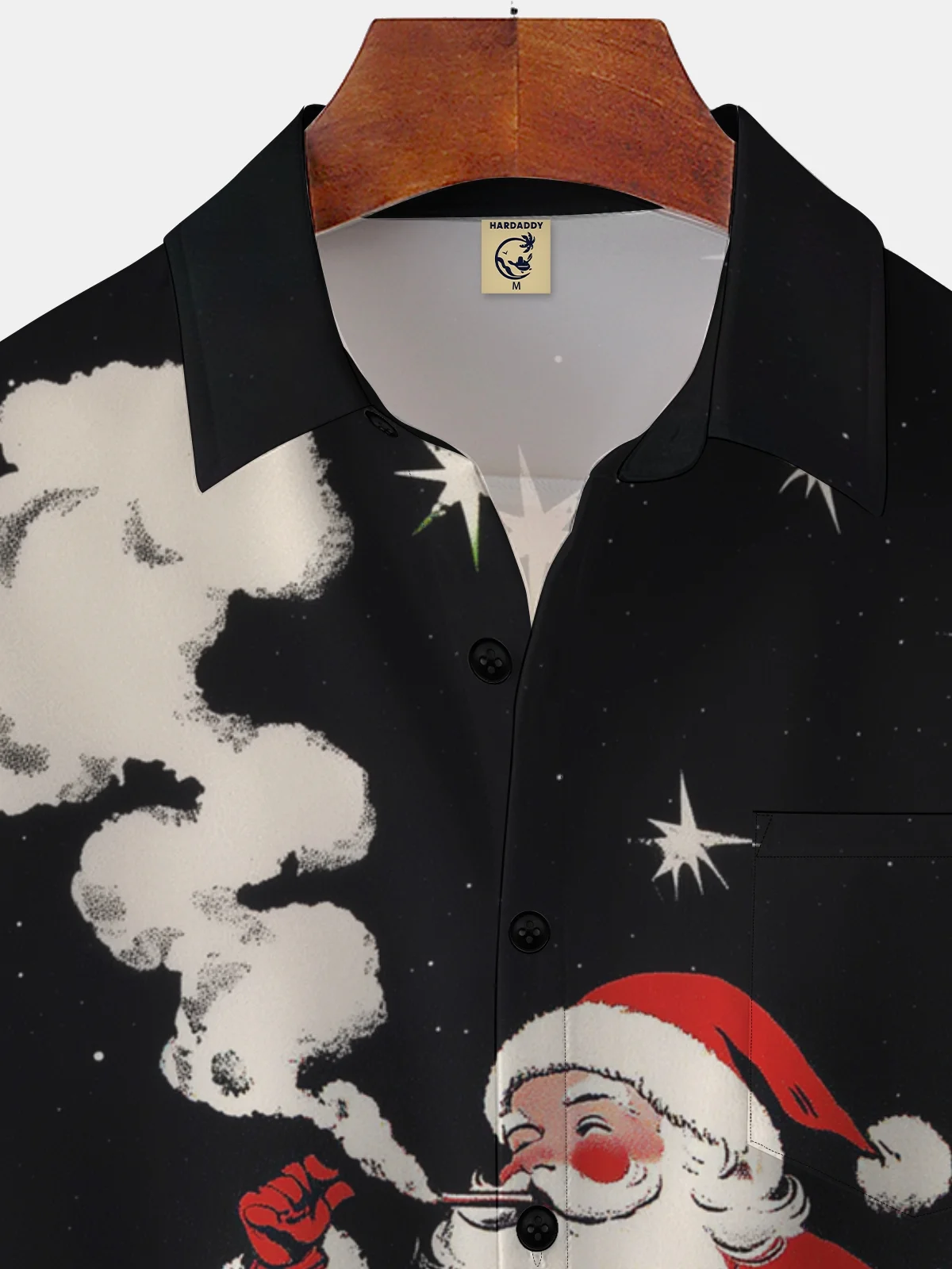 Moisture Wicking Christmas Santa Claus Chest Pocket Casual Shirt