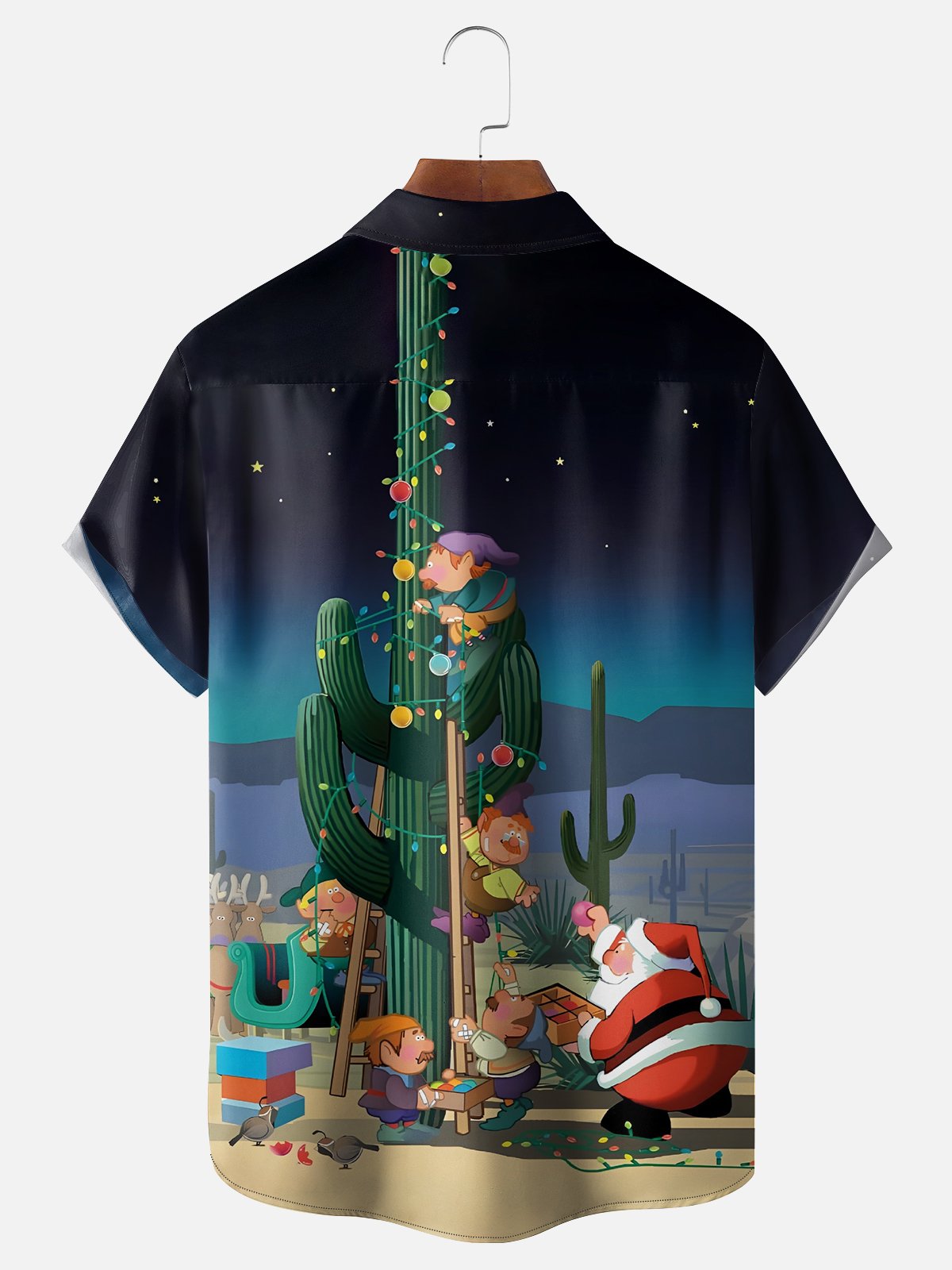 Moisture-wicking Christmas Santa Cactus Gnome Chest Pocket Casual Shirt