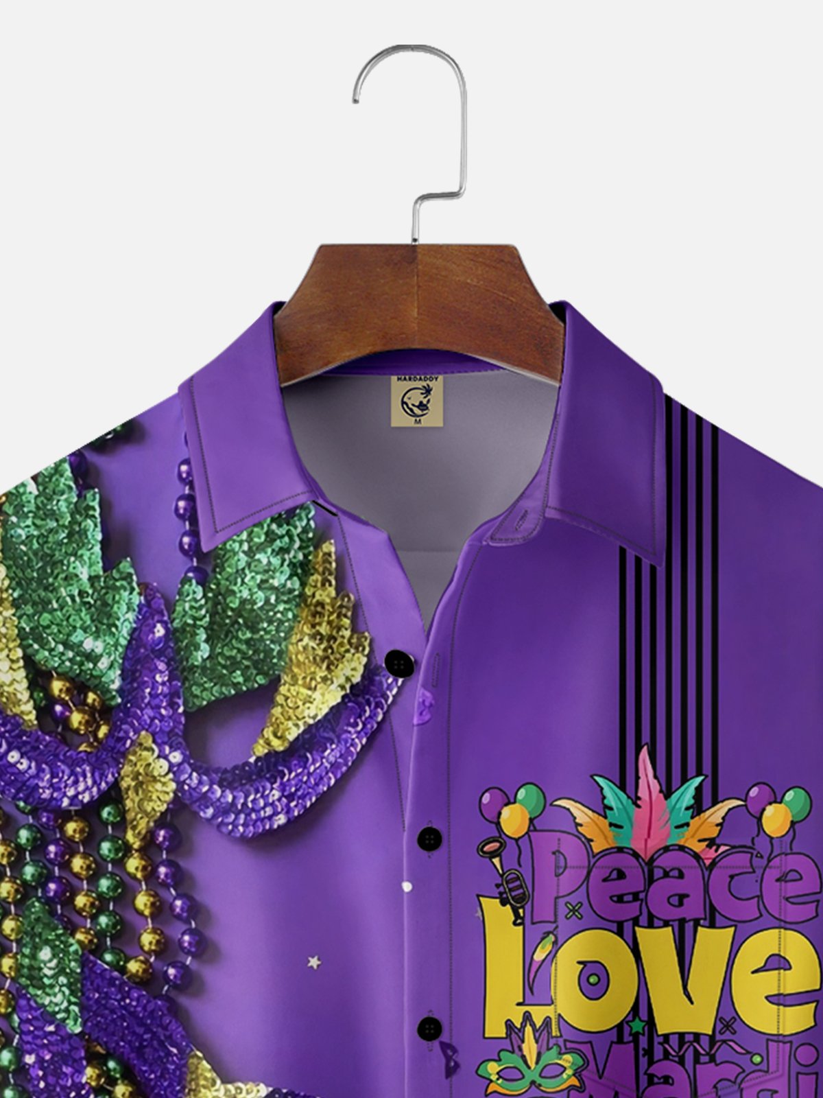 Moisture-wicking Mardi Gras Art Mask Purple Chest Pocket Hawaiian Shirt