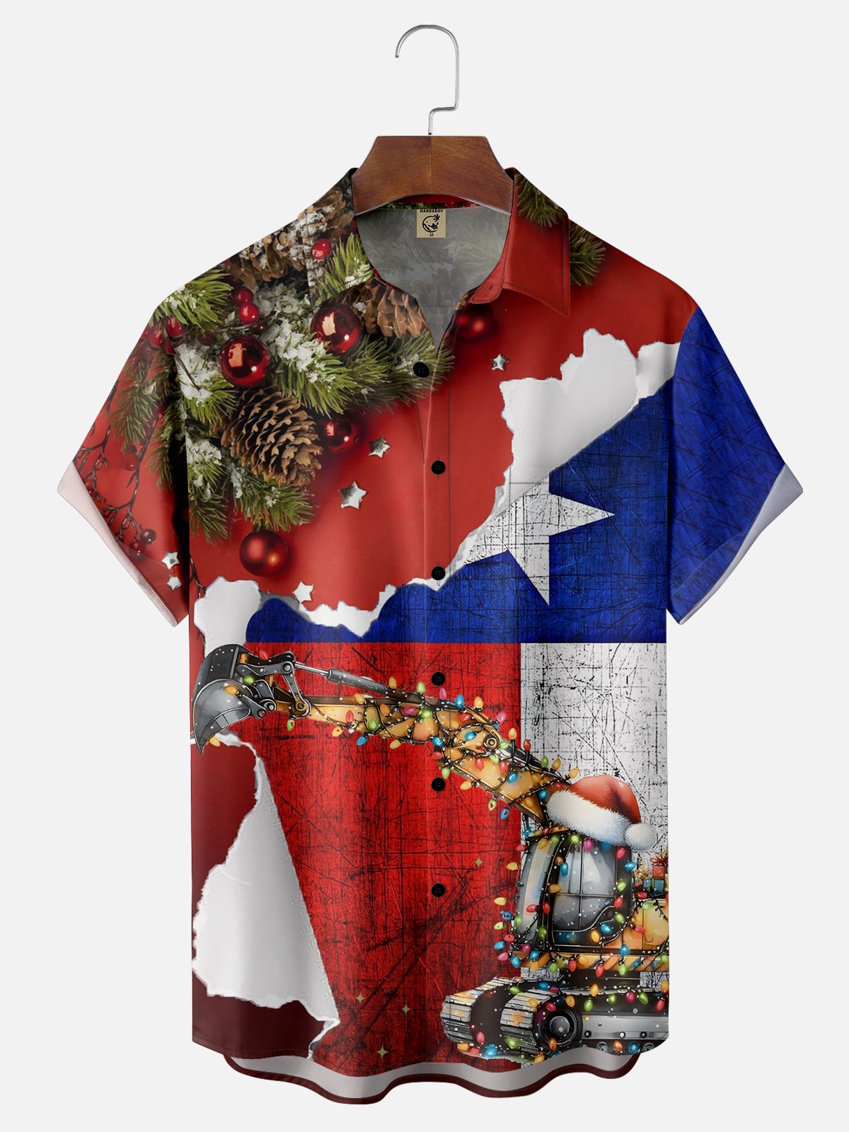 Moisture-wicking Texas Merry Christmas Chest Pocket Hawaiian Shirt