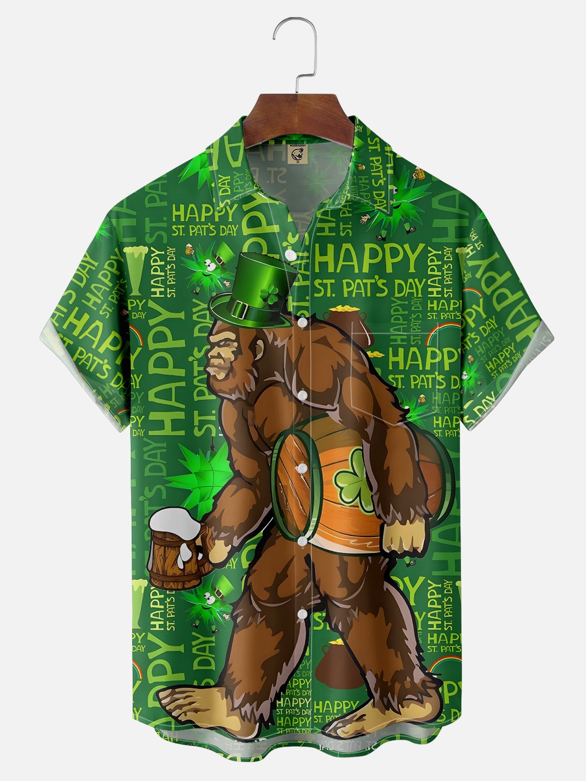 Moisture-wicking St. Patrick's Day Bigfoot Beer Chest Pocket Hawaiian Shirt