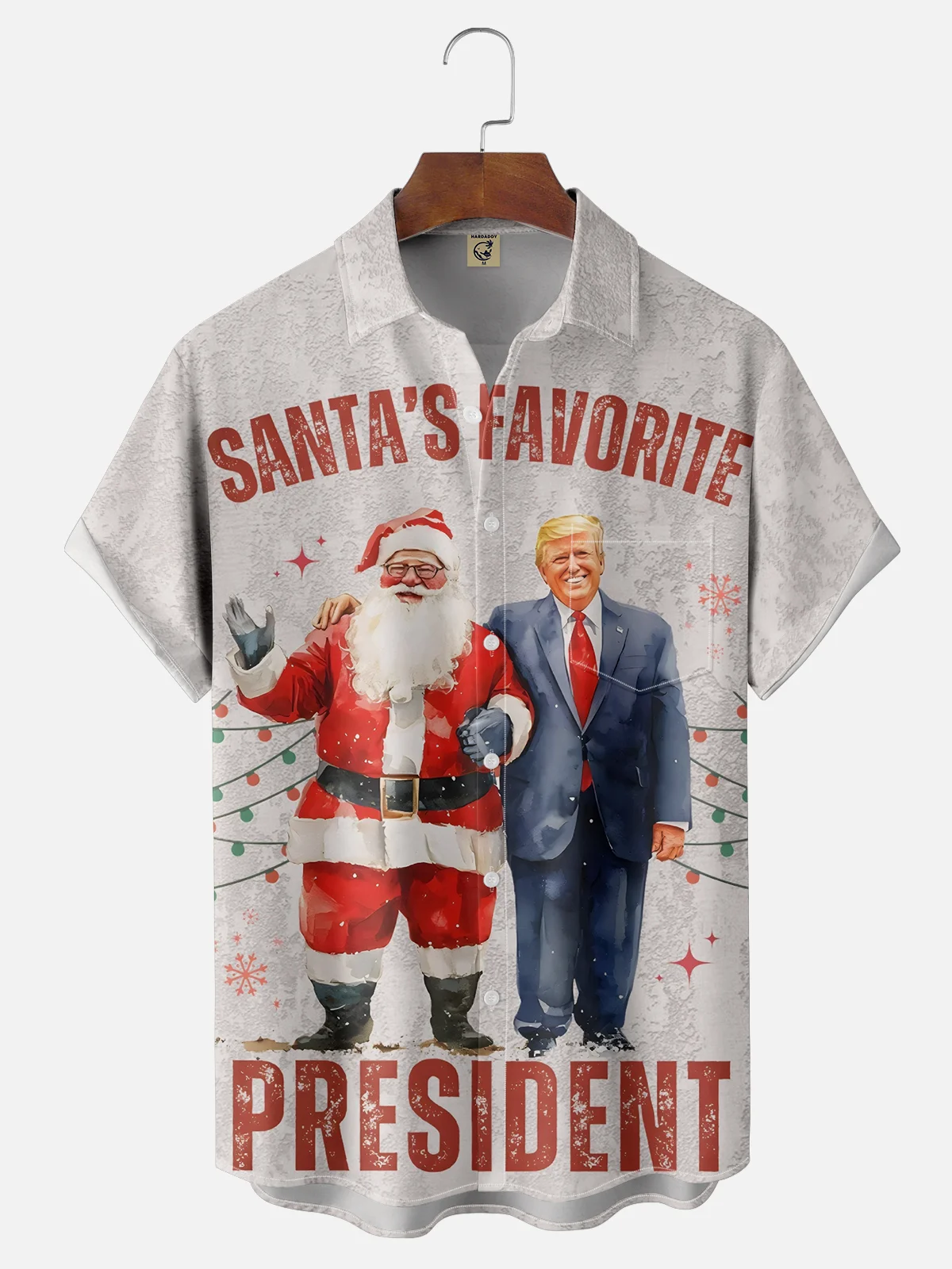 Moisture-wicking Trump Santa's Favorite President Chest Pocket Hawaiian Shirt