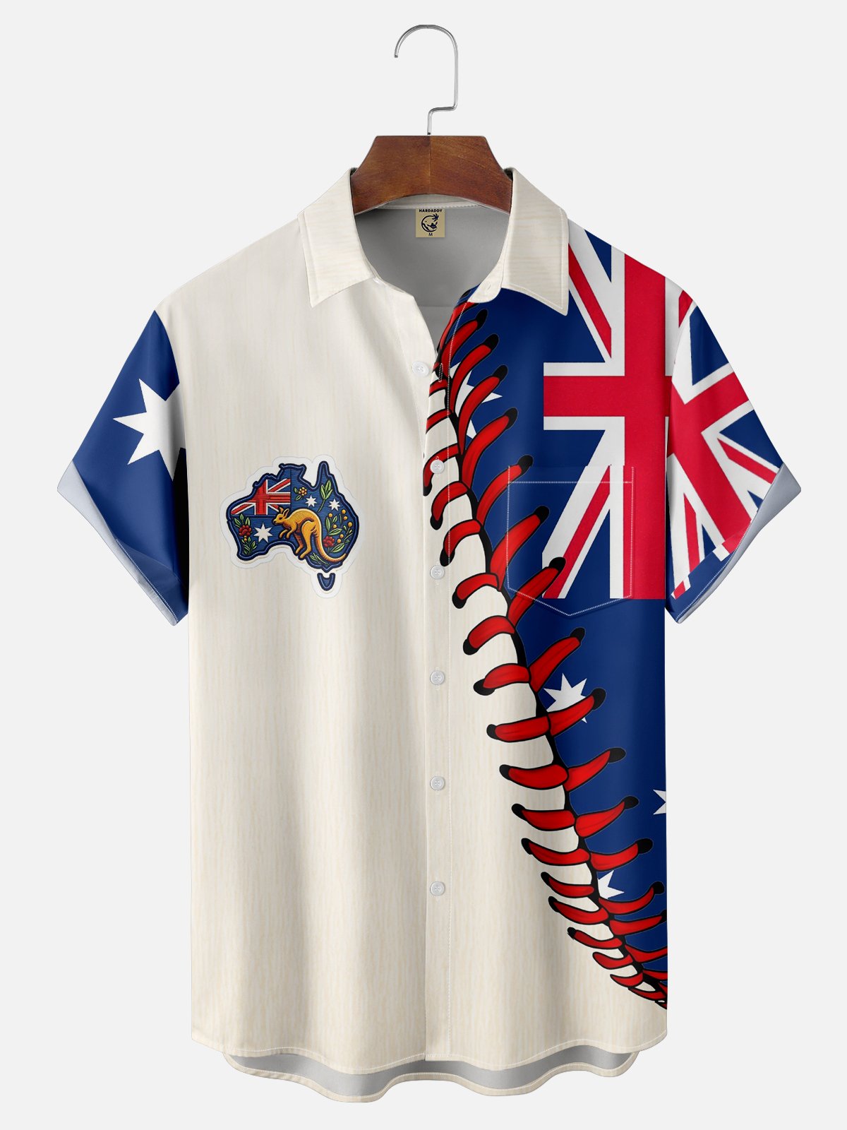 Moisture-wicking Australia Day Flag Artwork Chest Pocket Hawaiian Shirt