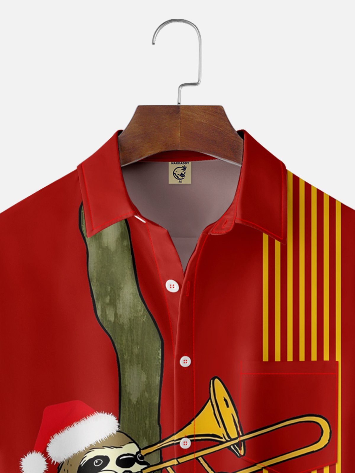 Moisture-wicking Christmas Jazz Trumpet Chest Pocket Bowling Shirt