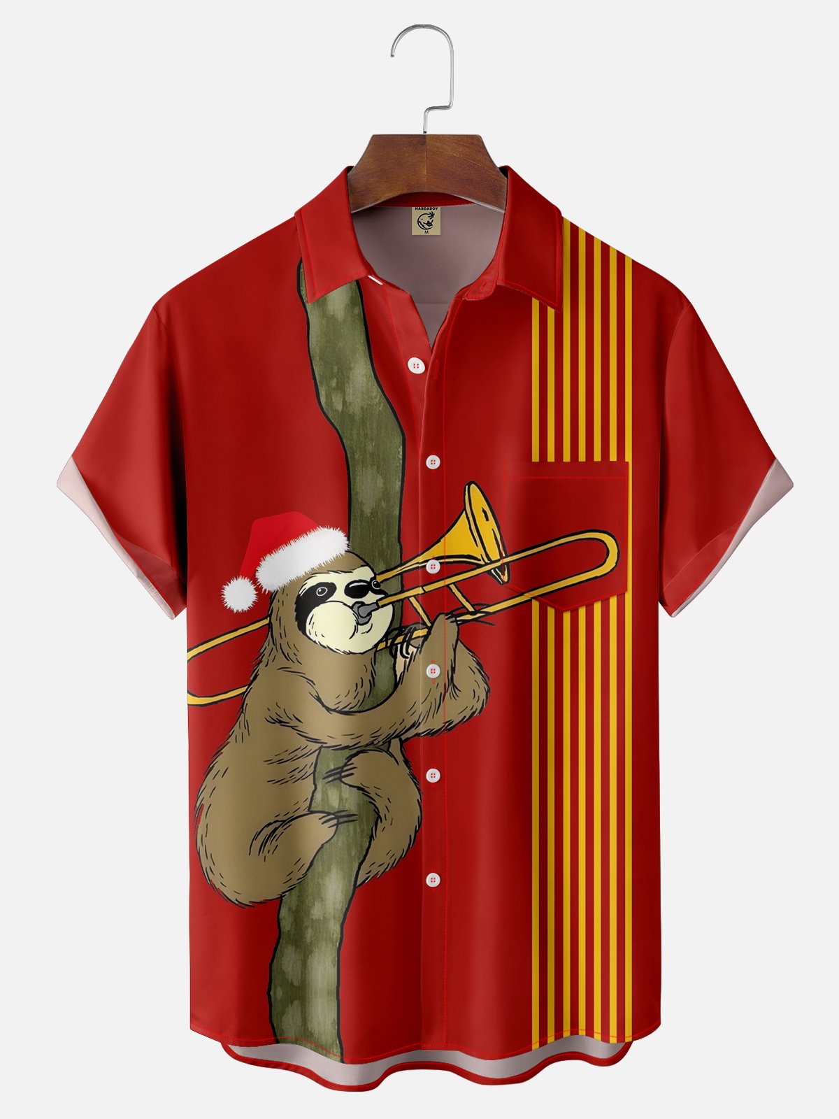 Moisture-wicking Christmas Jazz Trumpet Chest Pocket Bowling Shirt