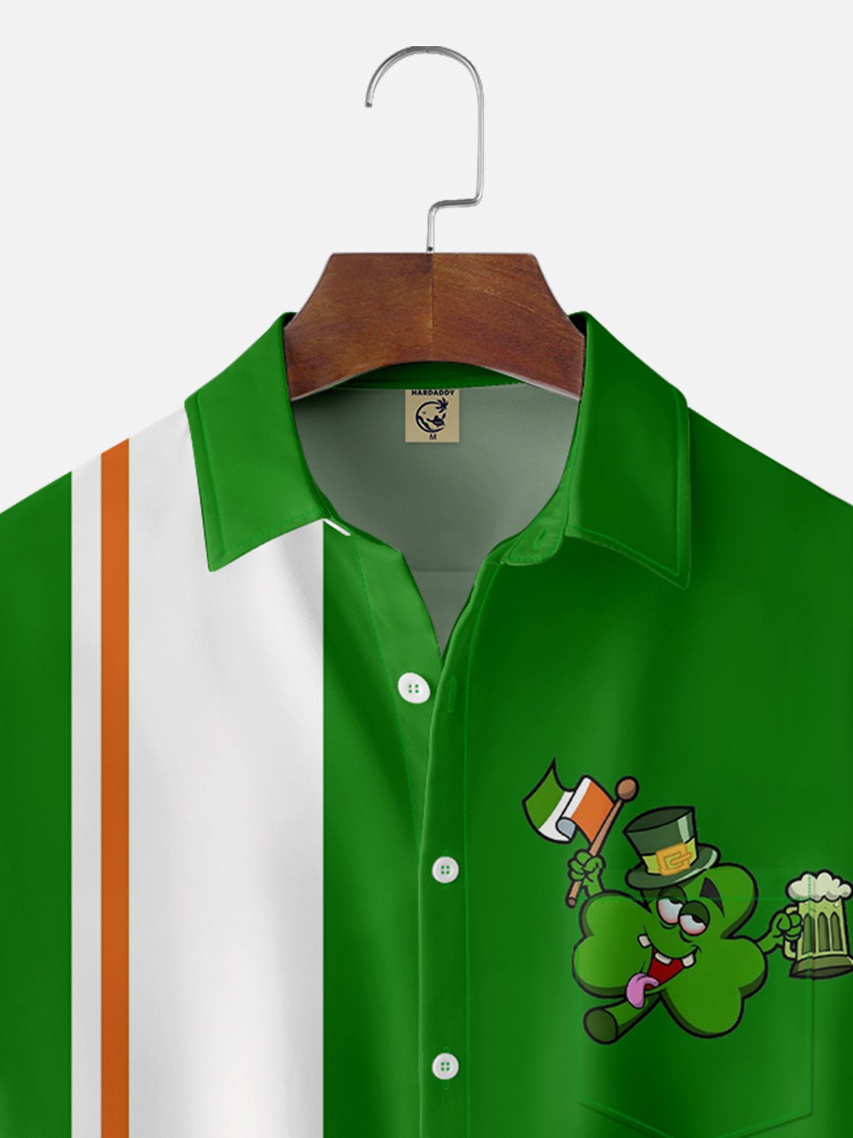 Moisture-wicking St. Patrick's Day Shamrock Beer Chest Pocket Bowling Shirt