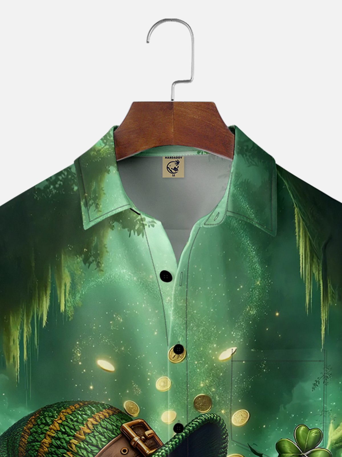 Moisture-wicking Lucky St. Patrick's Day Gnome Beer and Gold Coin Chest Pocket Hawaiian Shirt