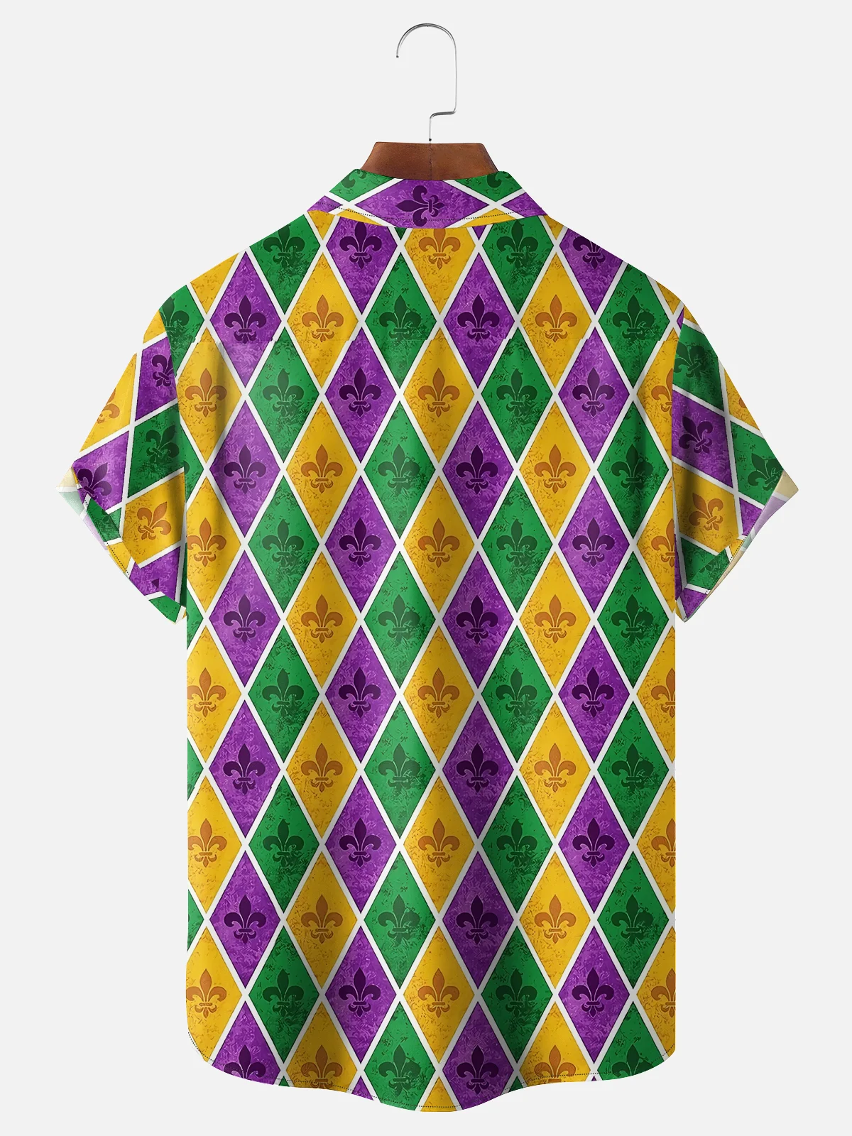 Moisture-wicking Mardi Gras Plaid Art Mask Chest Pocket Bowling Shirt