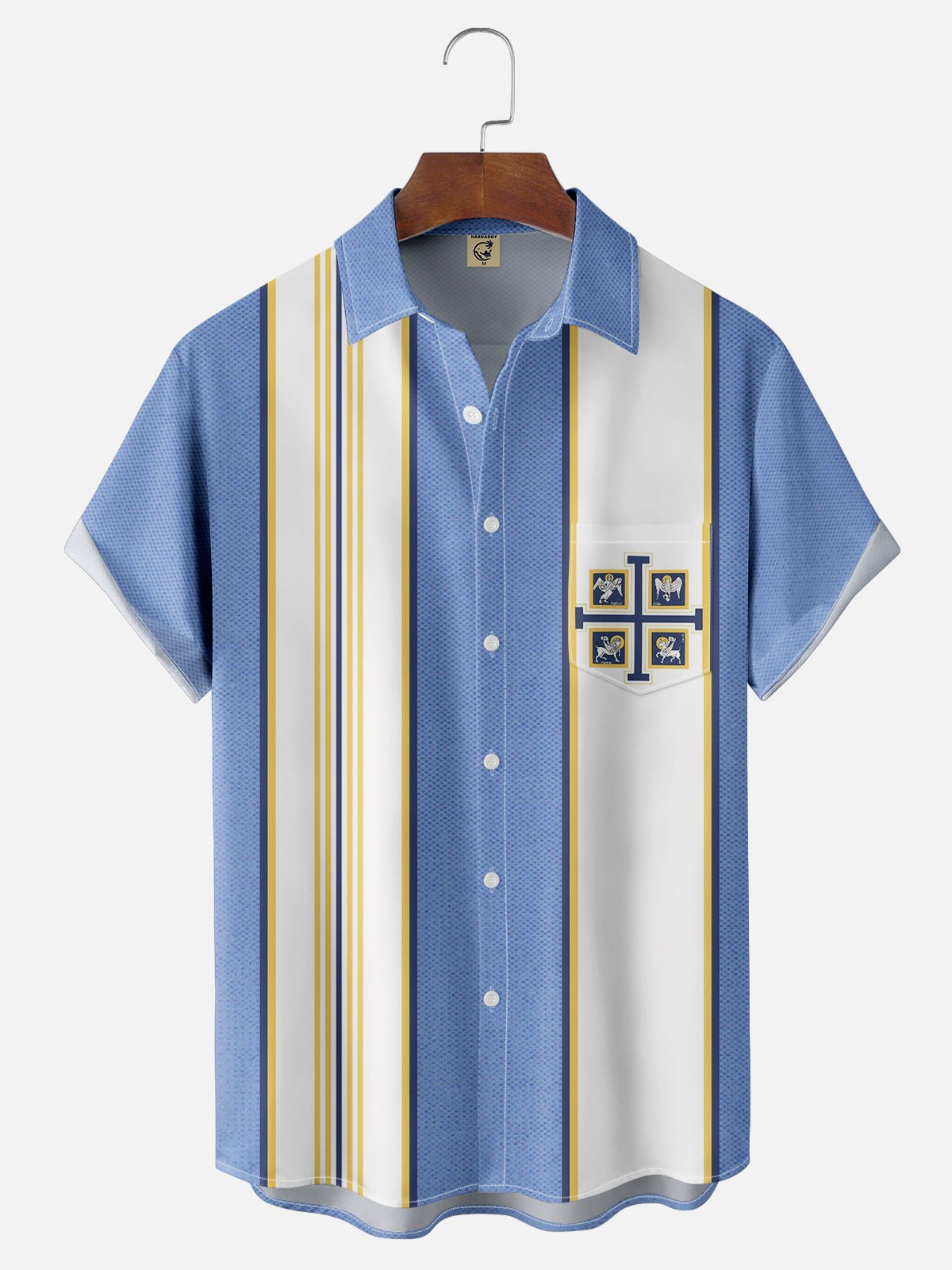 Moisture-wicking Religious Holy Cross Chest Pocket Bowling Shirt