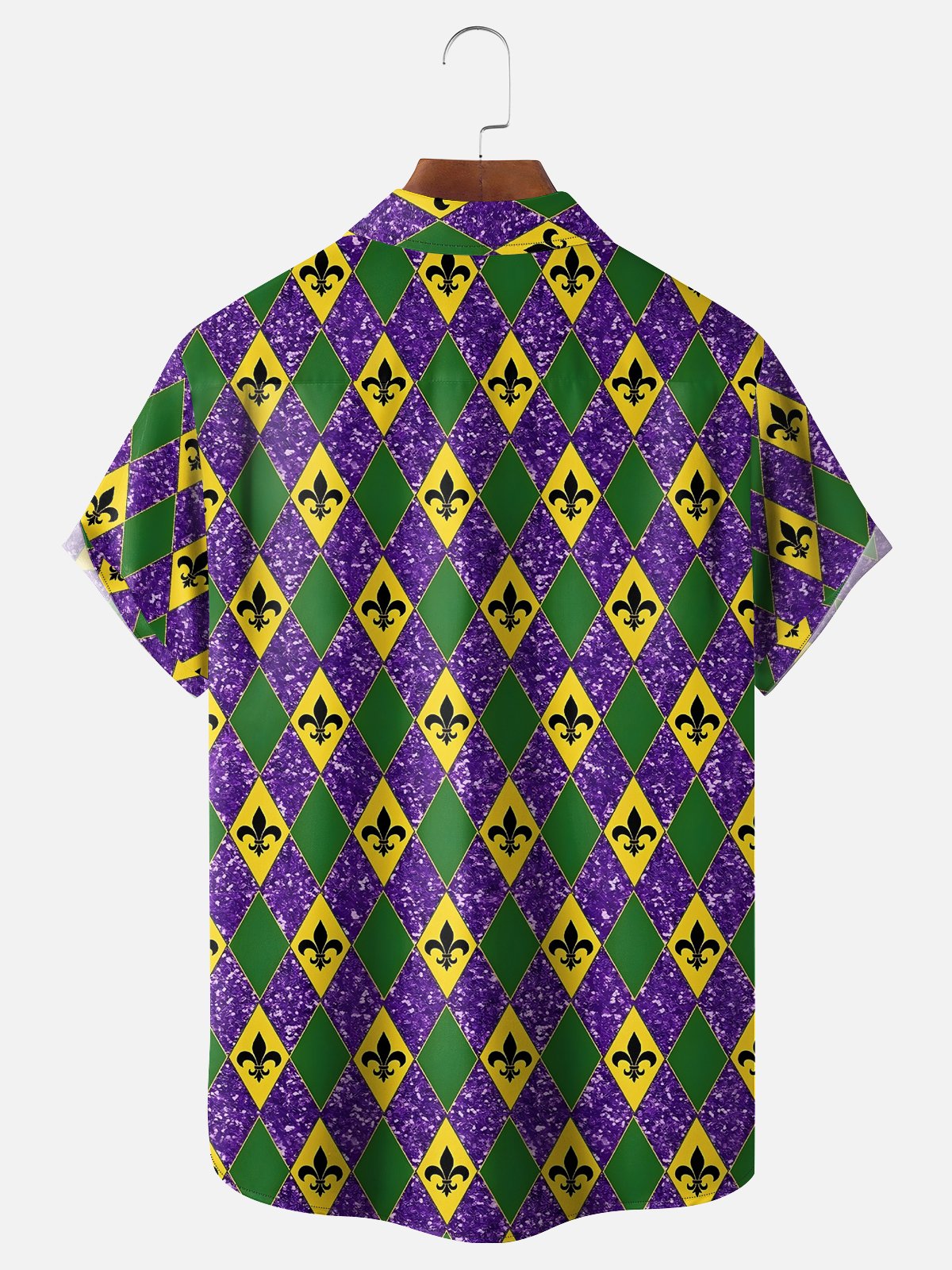 Moisture-wicking Mardi Gras Art Font Purple Chest Pocket Hawaiian Shirt