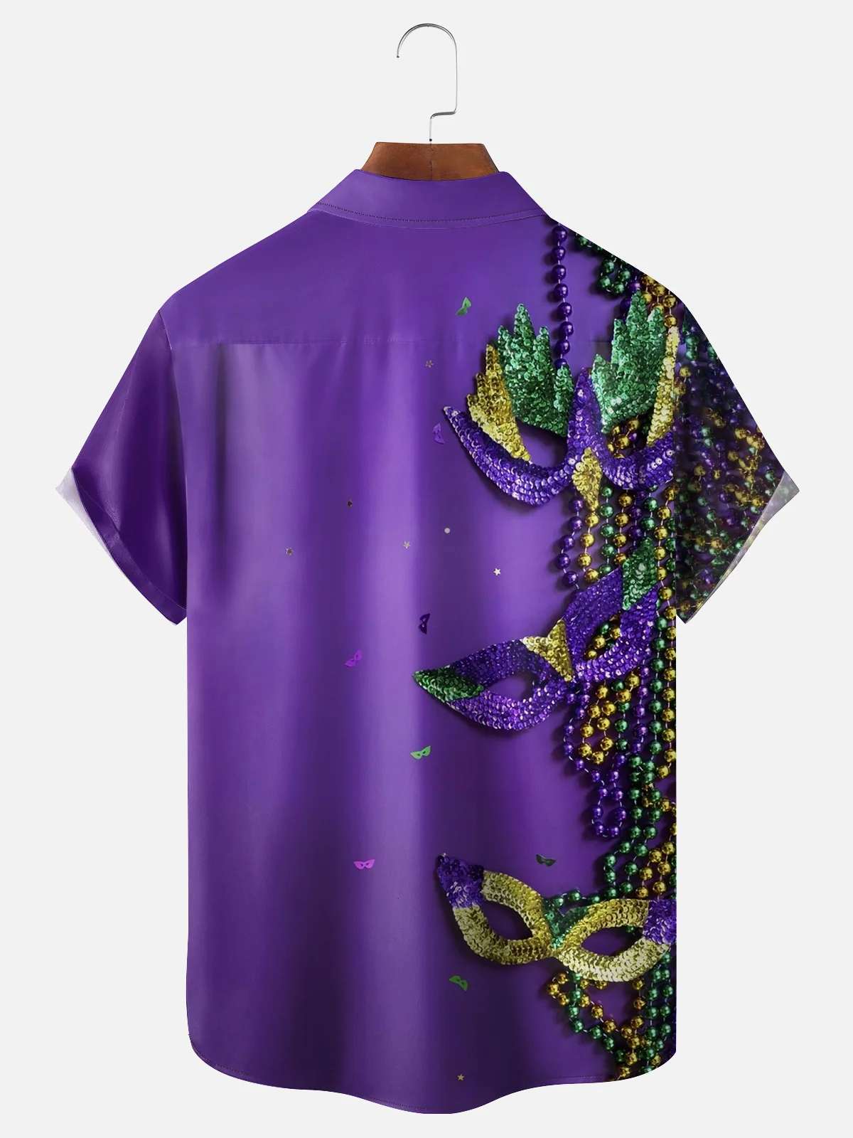 Moisture-wicking Mardi Gras Art Mask Purple Chest Pocket Hawaiian Shirt