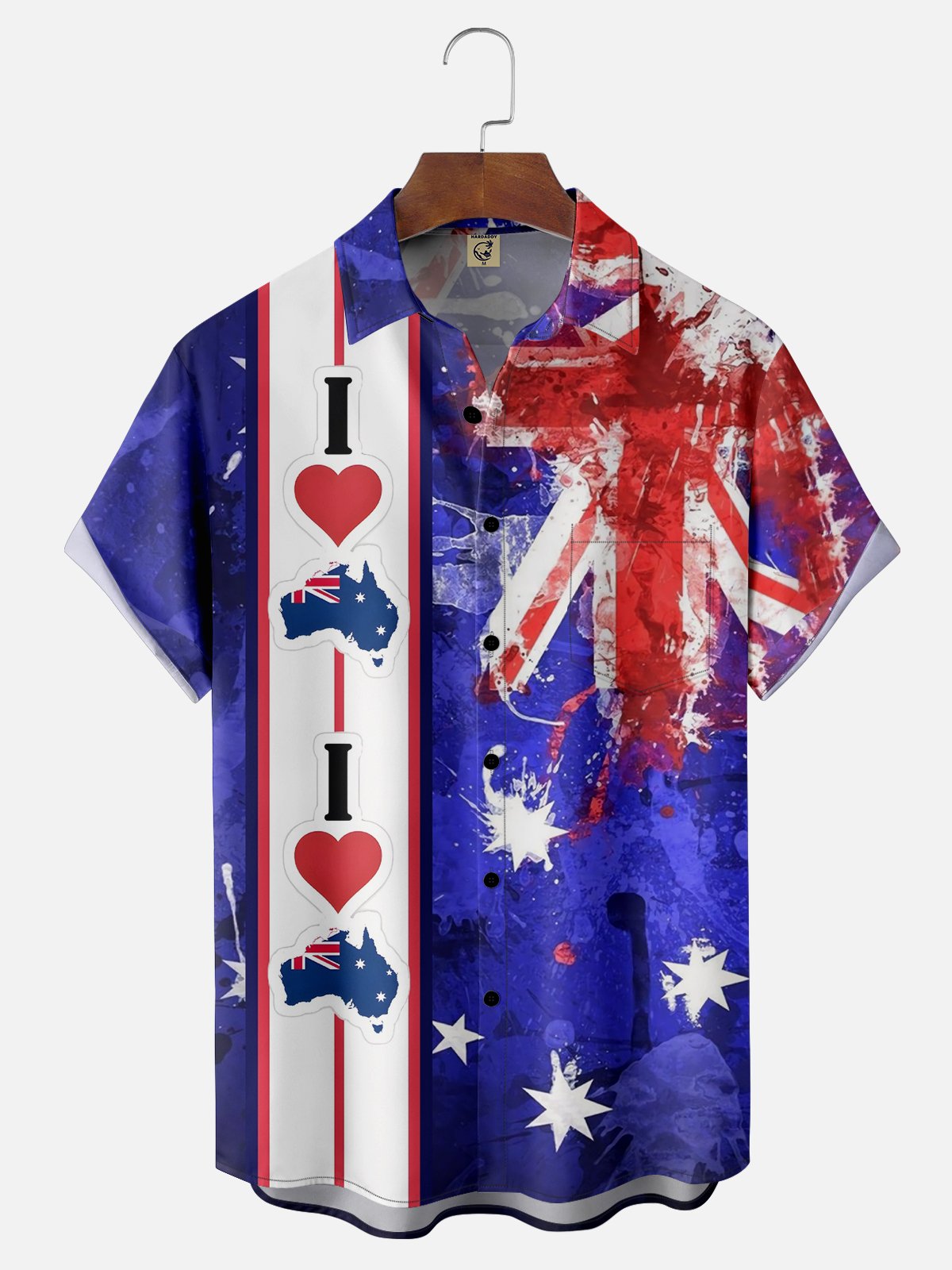 Moisture-wicking Australia Day I Love Australia Chest Pocket Bowling Shirt