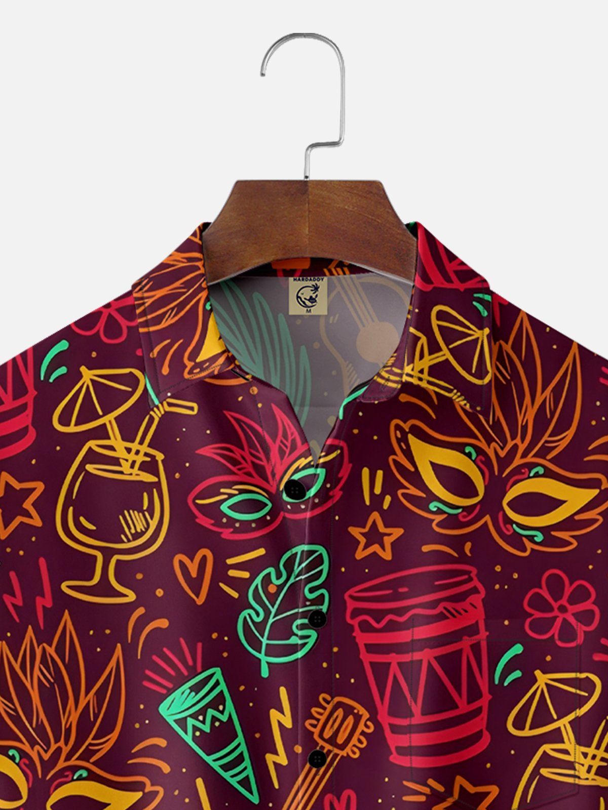 Moisture-wicking Mardi Gras Mask Guitar Chest Pocket Casual Shirt