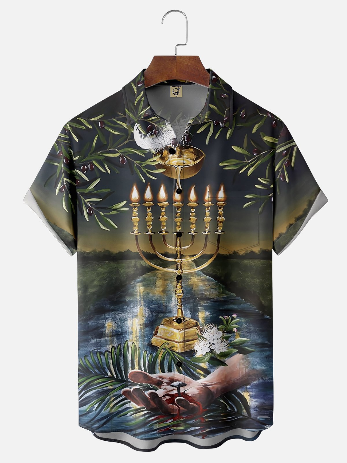 Moisture-wicking Holy Hanukkah Chest Pocket Hawaiian Shirt