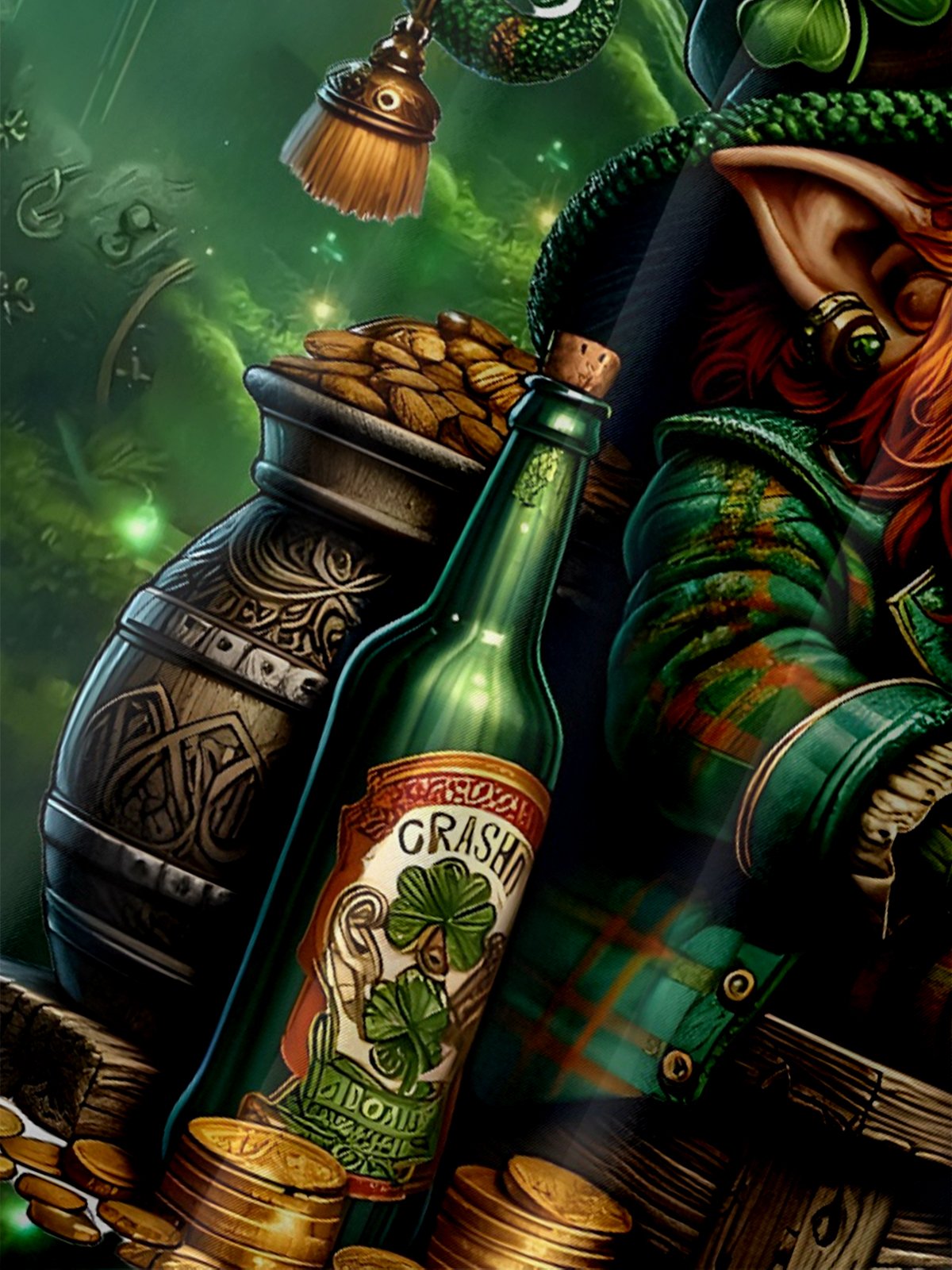 Moisture-wicking Lucky St. Patrick's Day Gnome Beer and Gold Coin Chest Pocket Hawaiian Shirt