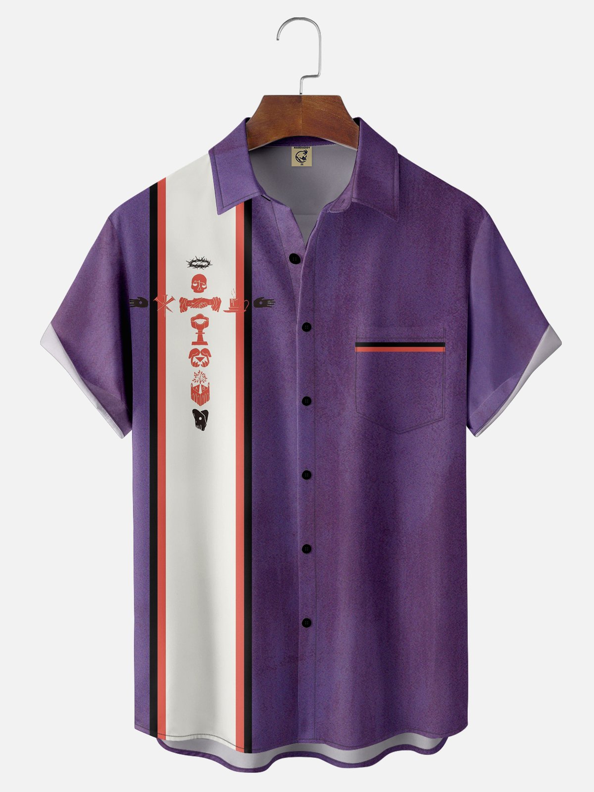 Moisture-wicking Religious Art Story Cross Chest Pocket Bowling Shirt