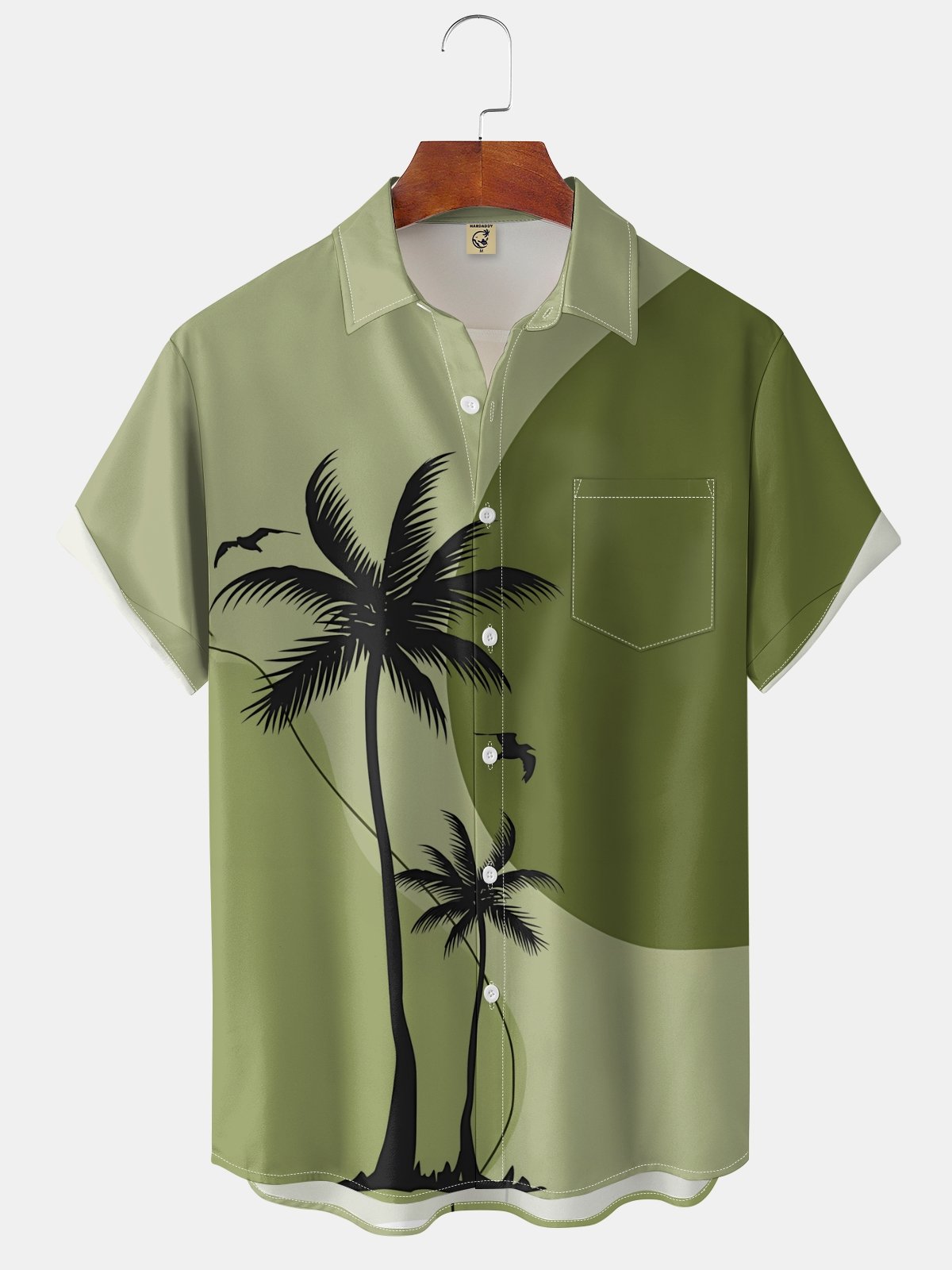 Moisture Wicking Coconut Tree Chest Pocket Casual Shirt