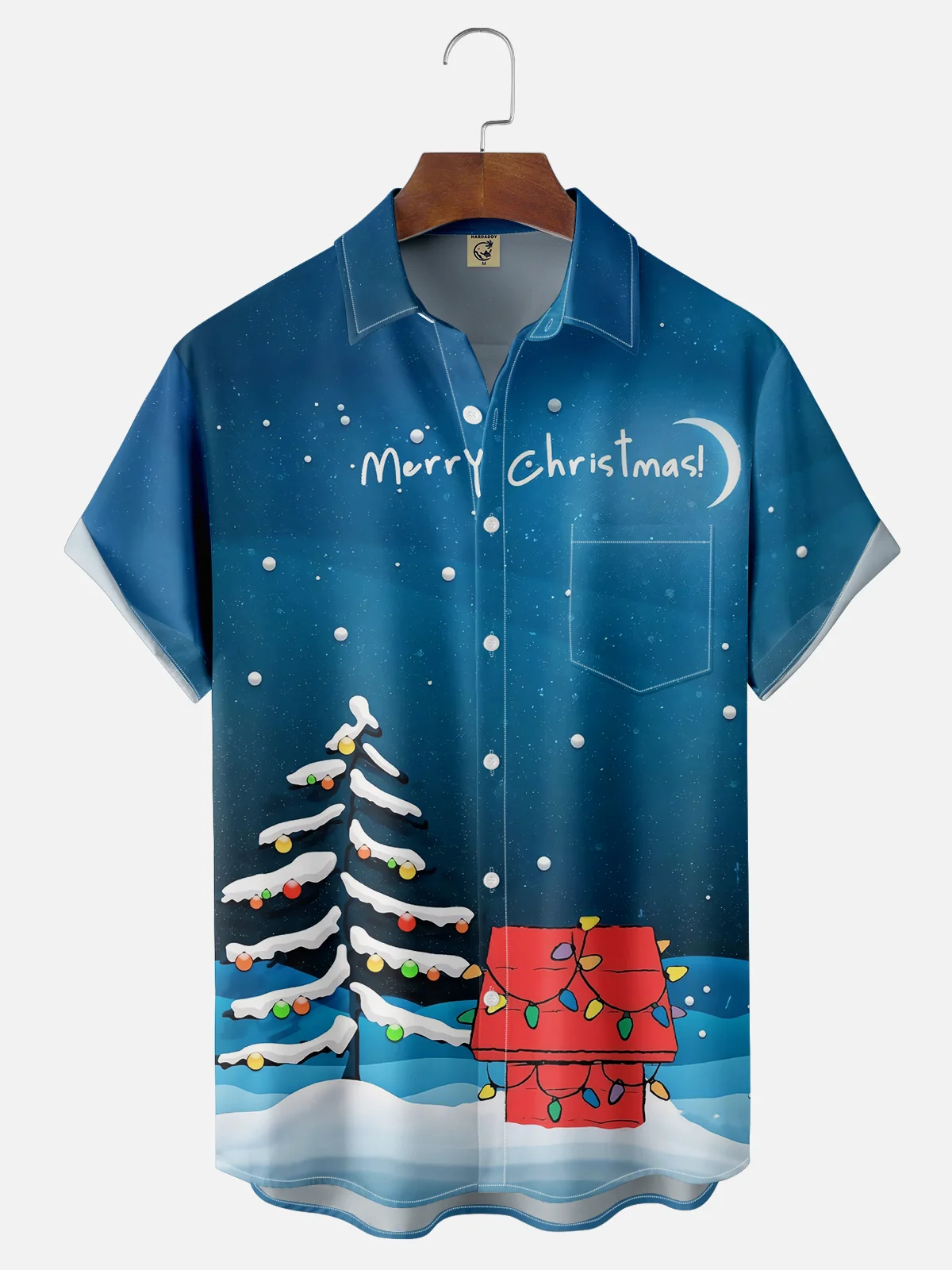 Moisture-wicking Charlie's Christmas Doghouse Chest Pocket Hawaiian Shirt