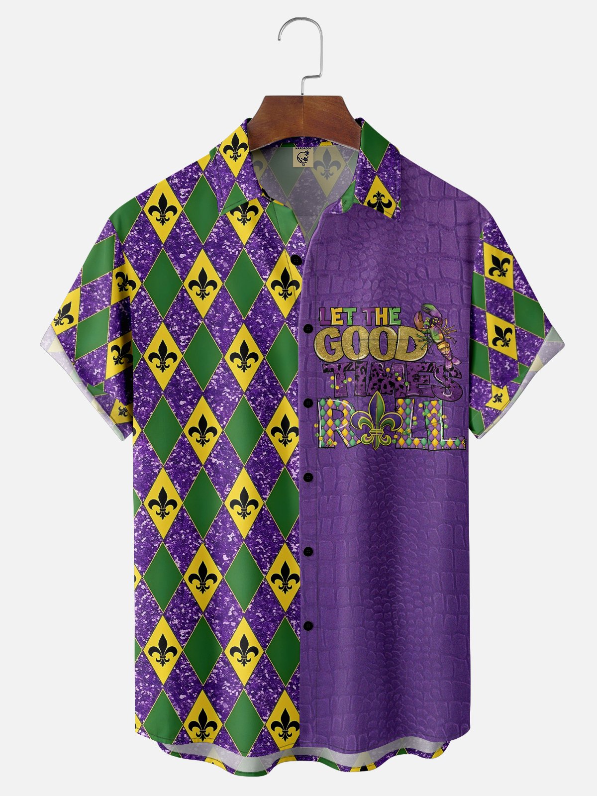 Moisture-wicking Mardi Gras Art Font Purple Chest Pocket Hawaiian Shirt