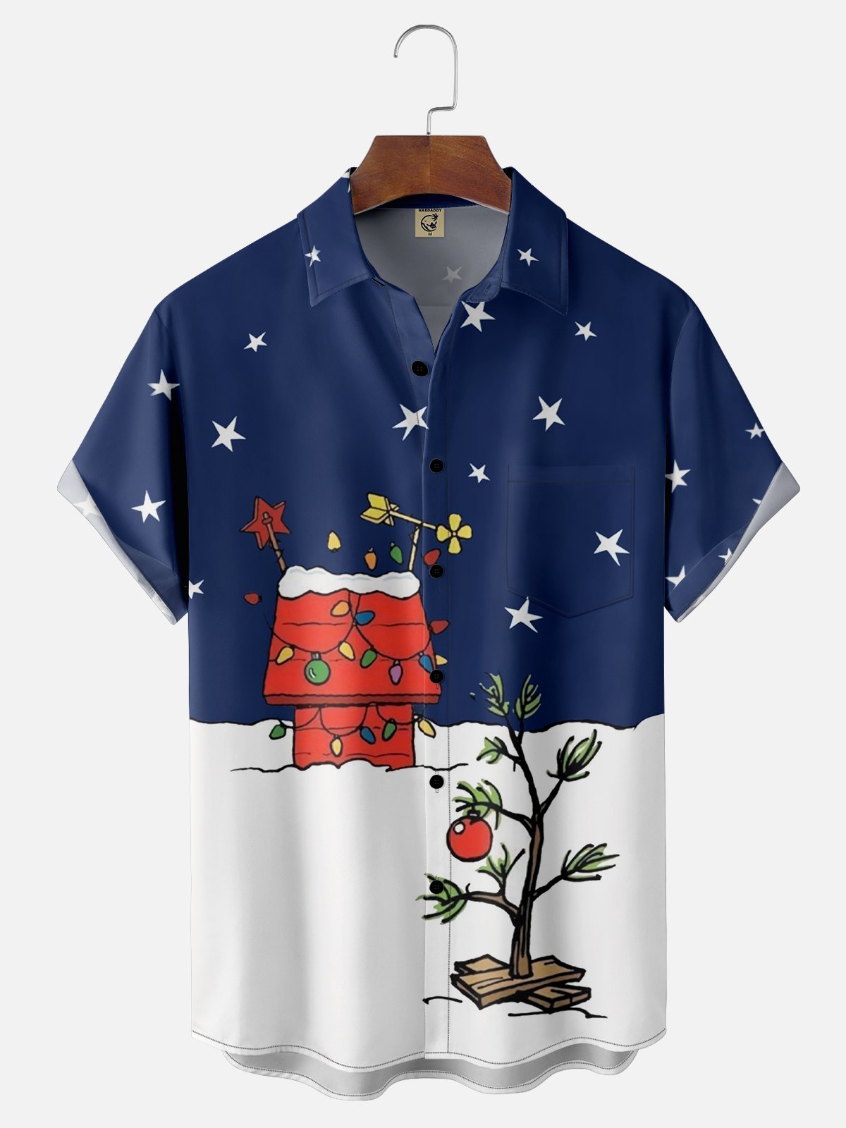 Moisture-wicking Charlie's Christmas Tree And Doghouse Chest Pocket Hawaiian Shirt