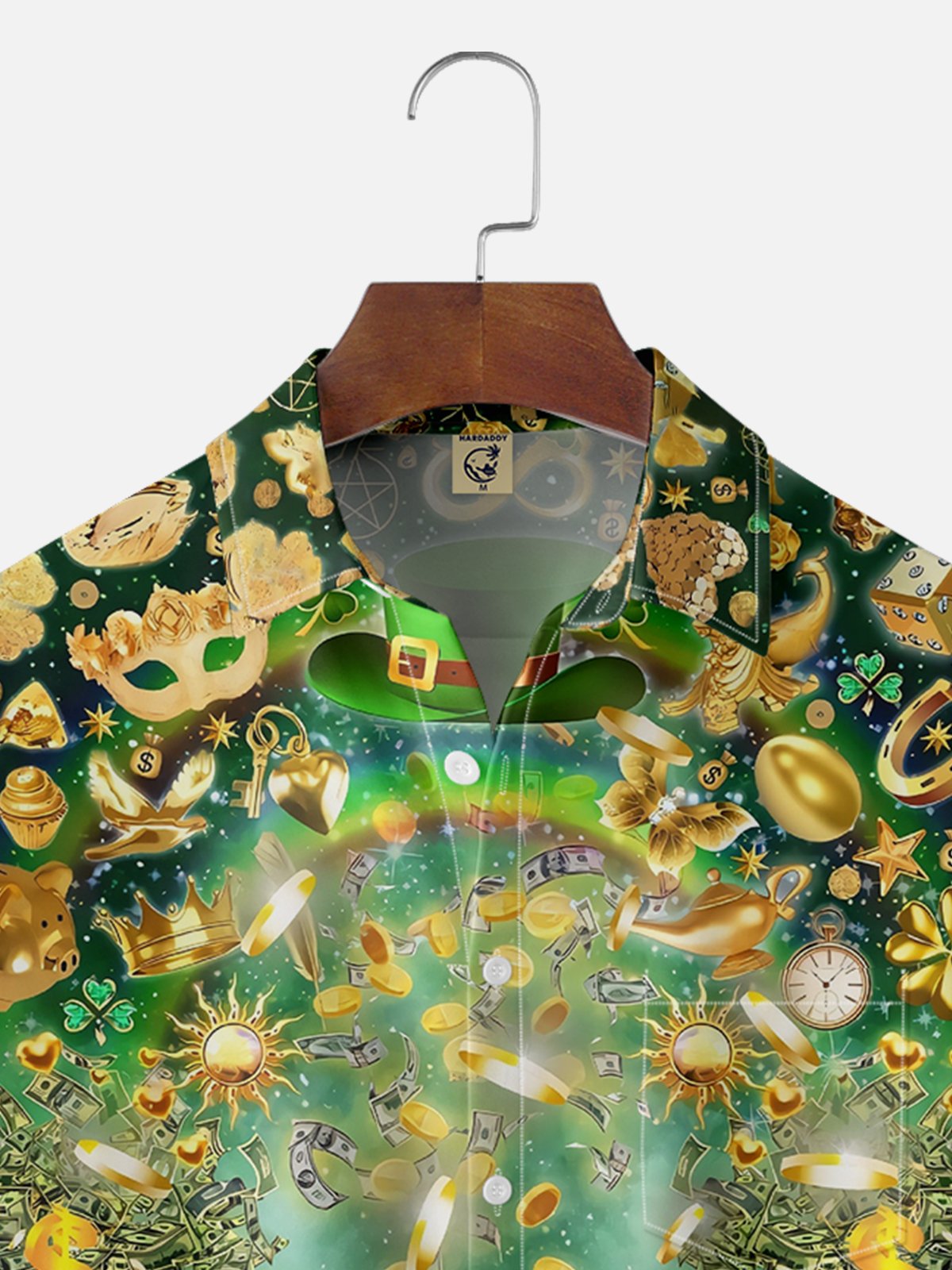 Moisture-wicking Lucky St. Patrick's Day Gold Coin Chest Pocket Hawaiian Shirt