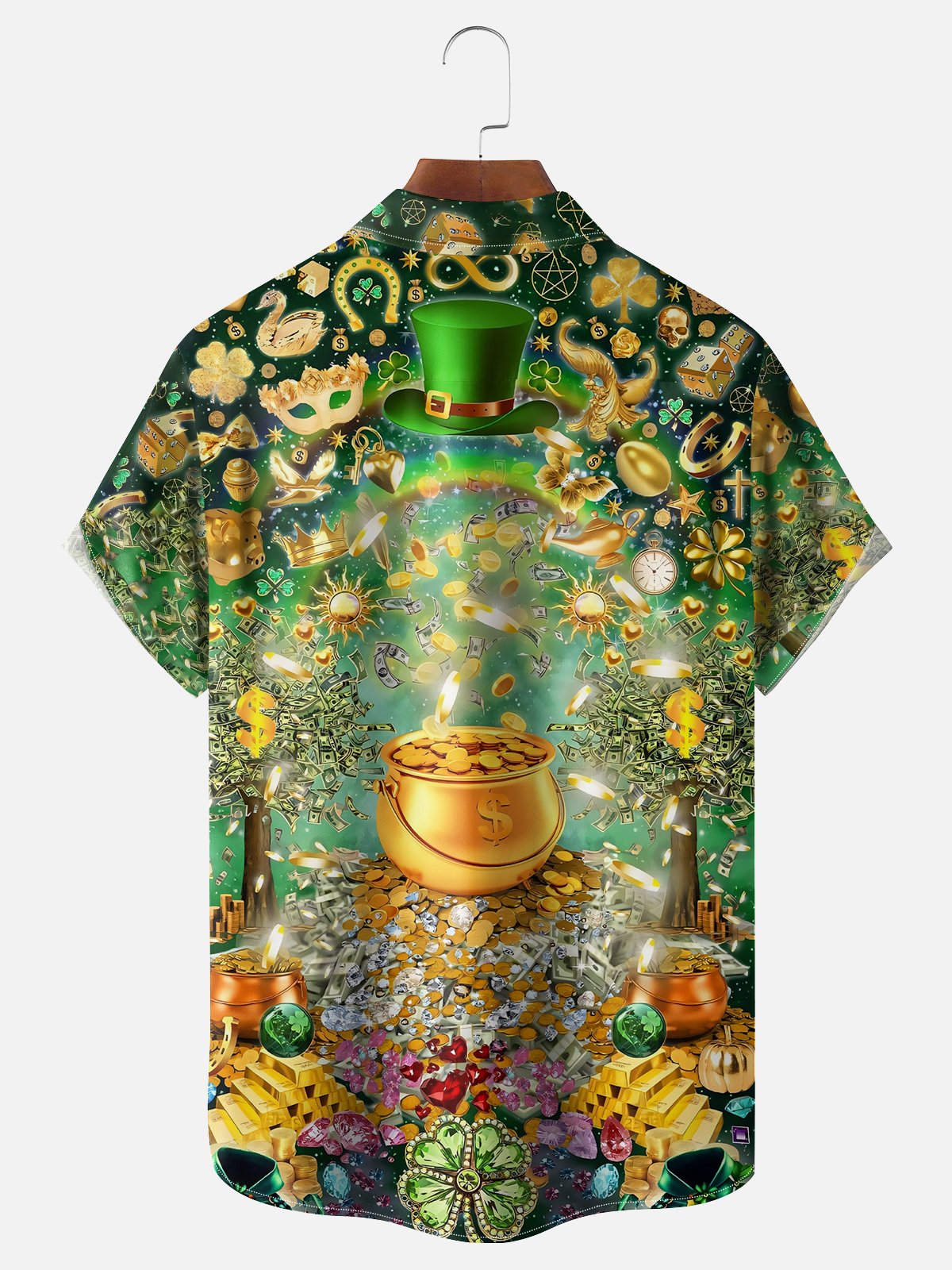 Moisture-wicking Lucky St. Patrick's Day Gold Coin Chest Pocket Hawaiian Shirt