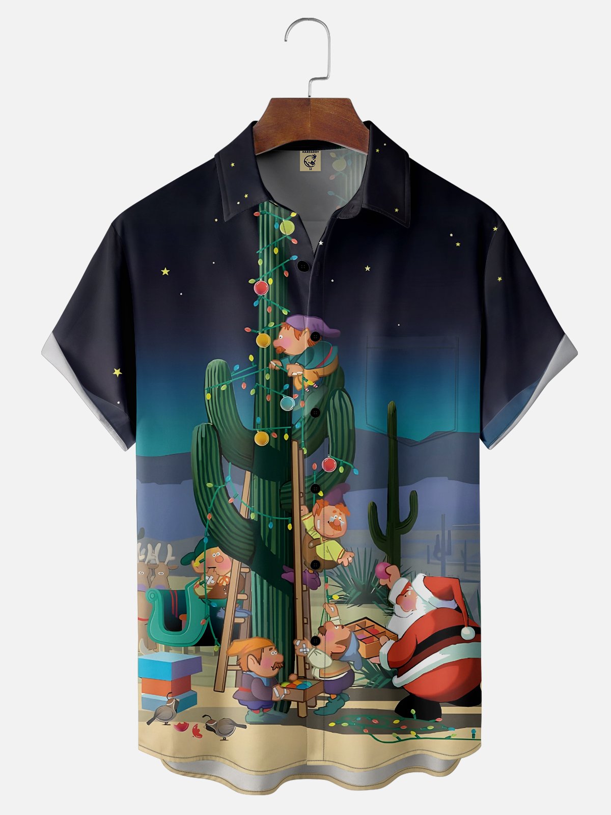 Moisture-wicking Christmas Santa Cactus Gnome Chest Pocket Casual Shirt