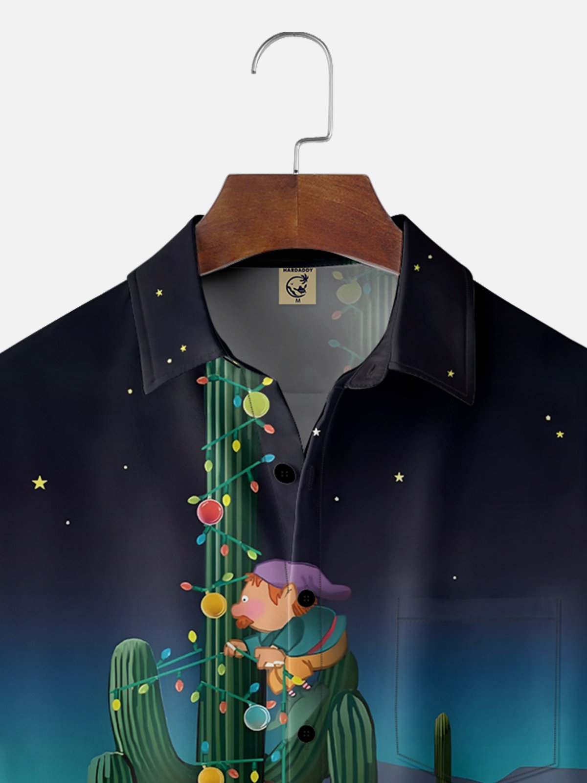 Moisture-wicking Christmas Santa Cactus Gnome Chest Pocket Casual Shirt