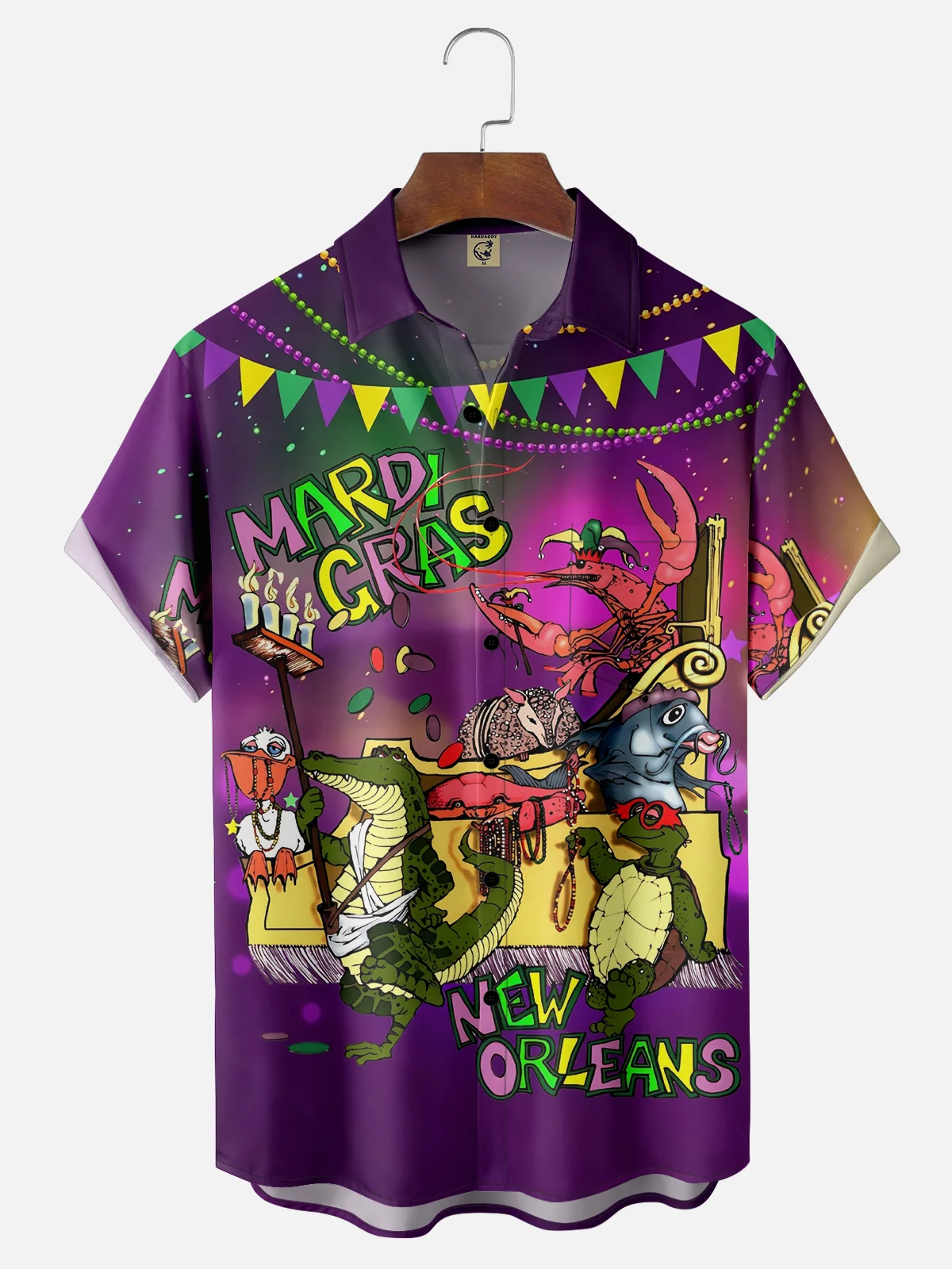 Moisture-wicking Mardi Gras Lobster Alligator Chest Pocket Casual Shirt