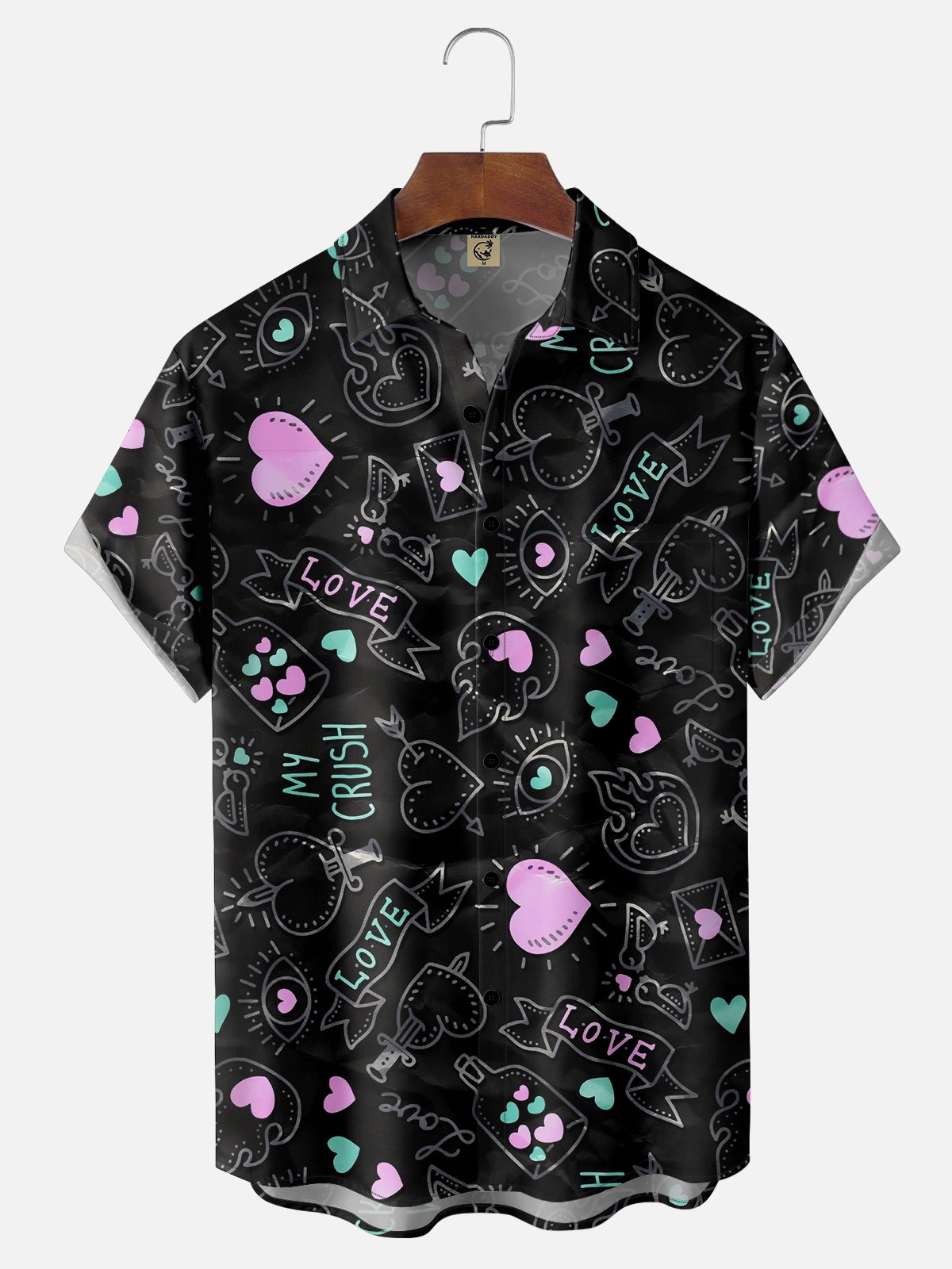 Moisture-wicking Valentine's Day Love Letters Chest Pocket Casual Shirt