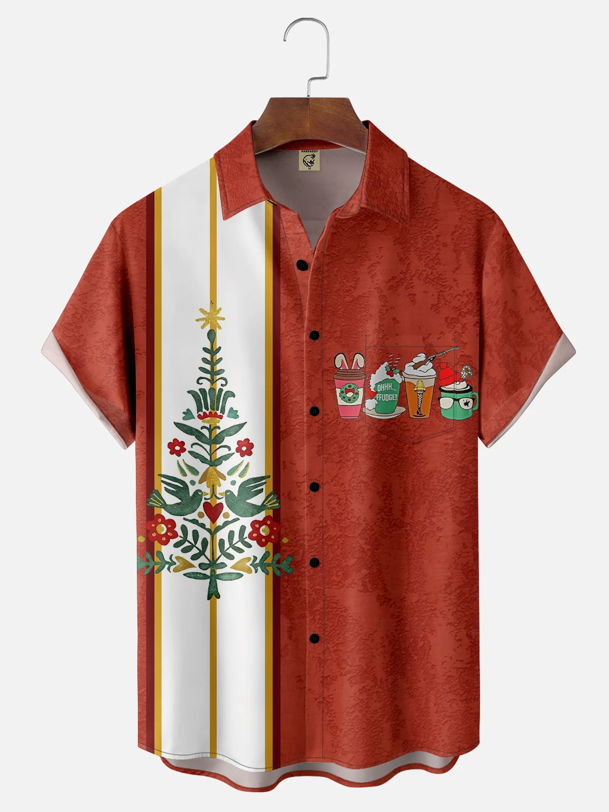 Moisture-wicking Christmas Movie and Christmas Tree Chest Pocket Bowling Shirt