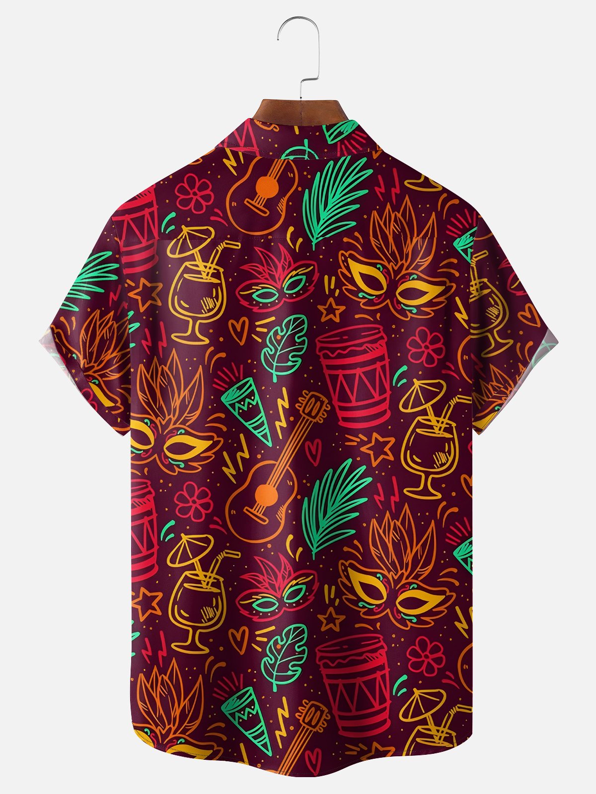 Moisture-wicking Mardi Gras Mask Guitar Chest Pocket Casual Shirt