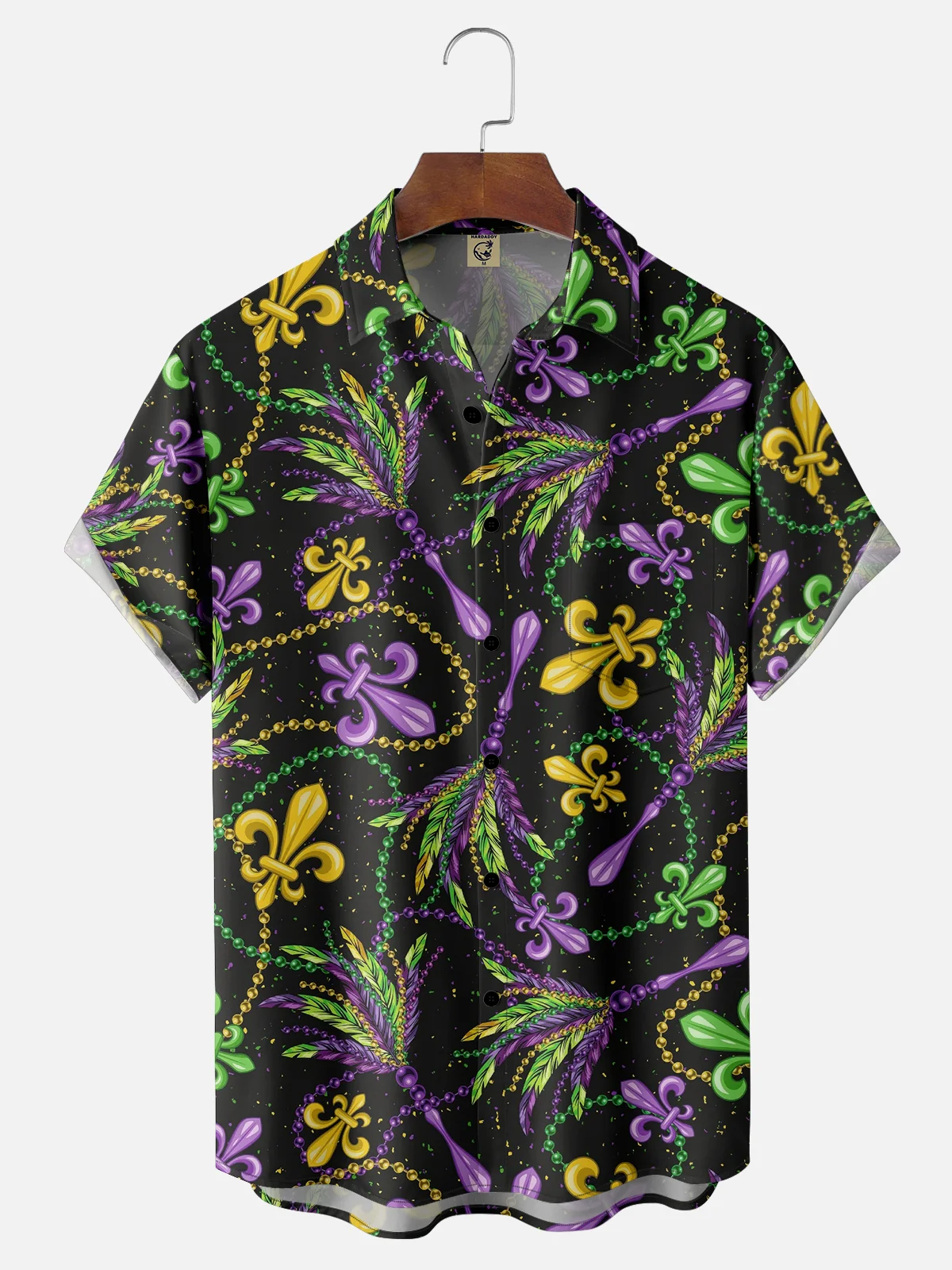 Moisture-wicking Mardi Gras Beads Chest Pocket Casual Shirt