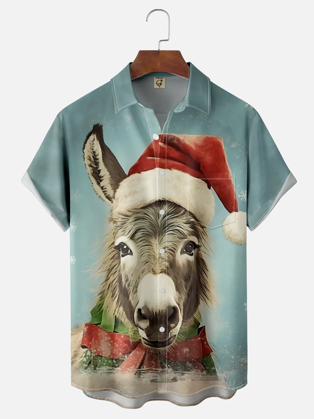 Moisture-wicking Christmas Donkey Chest Pocket Casual Shirt