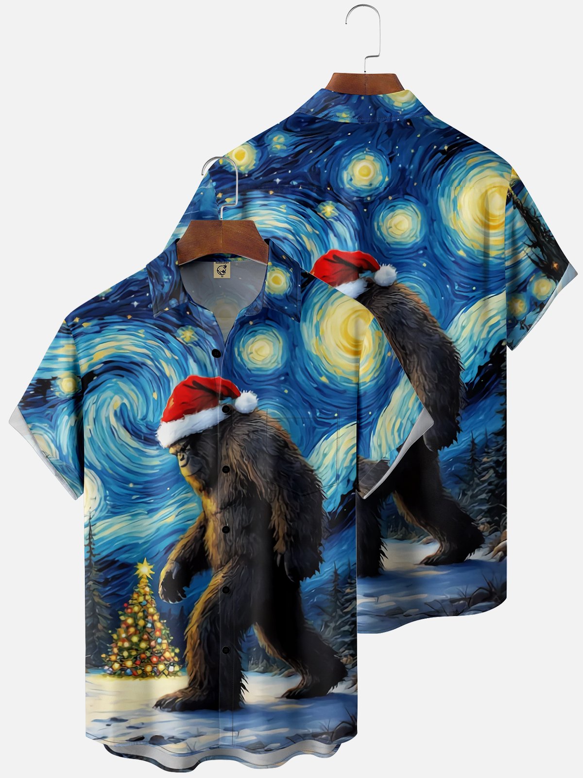 Moisture Wicking Christmas Bigfoot Chest Pocket Casual Shirt