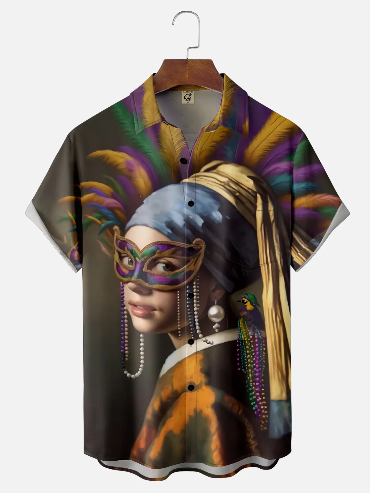 Moisture Wicking Mardi Gras Masked Girl Chest Pocket Casual Shirt