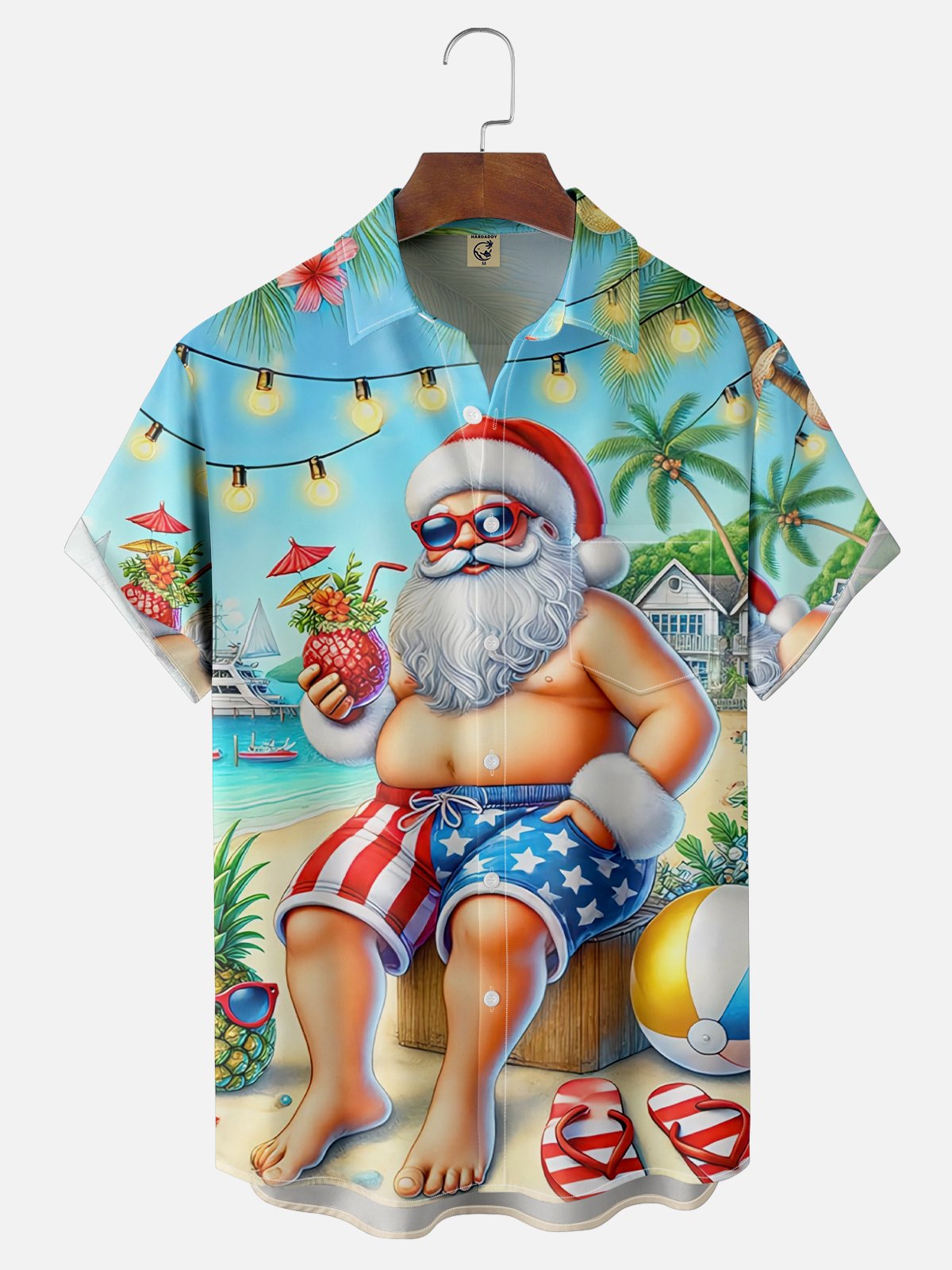 Moisture Wicking Christmas Santa Claus Chest Pocket Casual Shirt