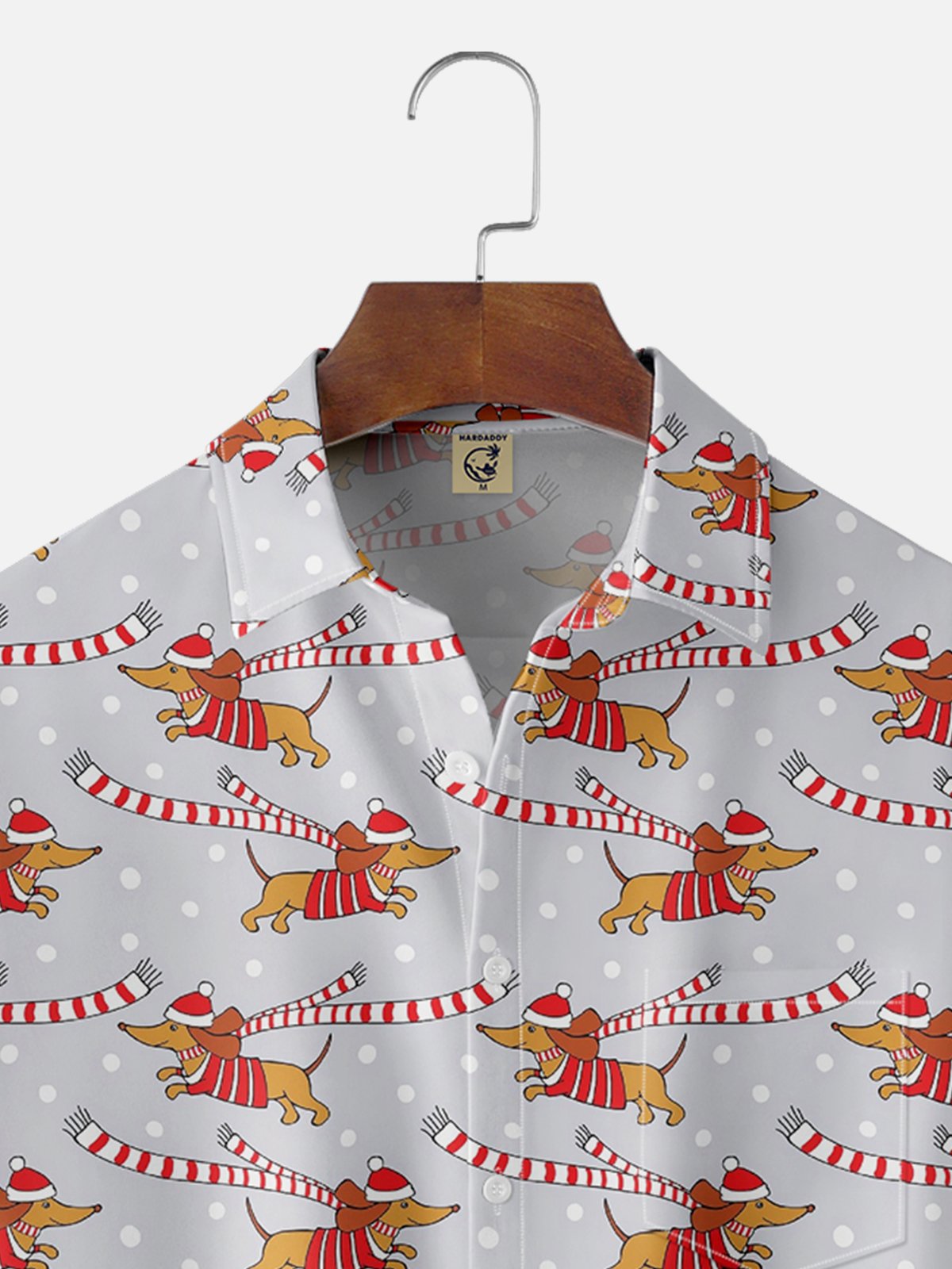 Moisture-wicking Christmas Dogs Chest Pocket Casual Shirt