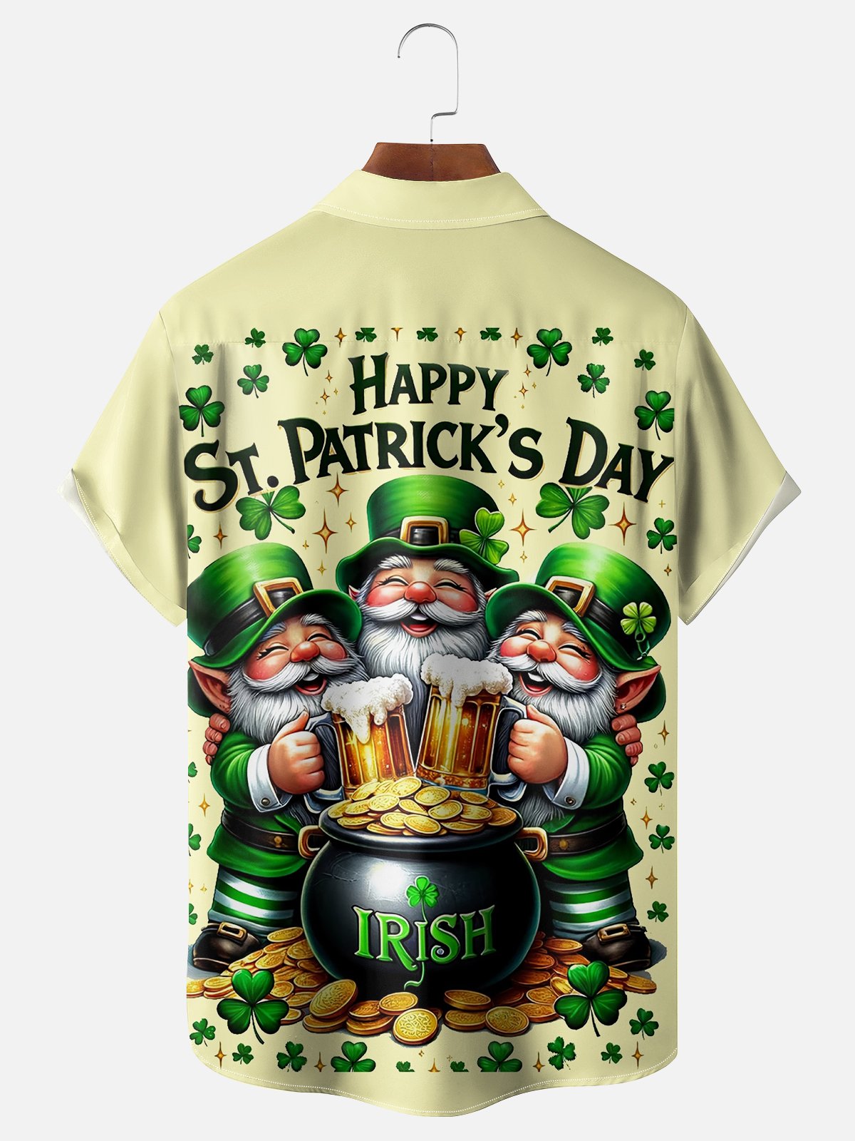 Moisture Wicking St. Patrick's Day Clover Gnome Chest Pocket Casual Shirt